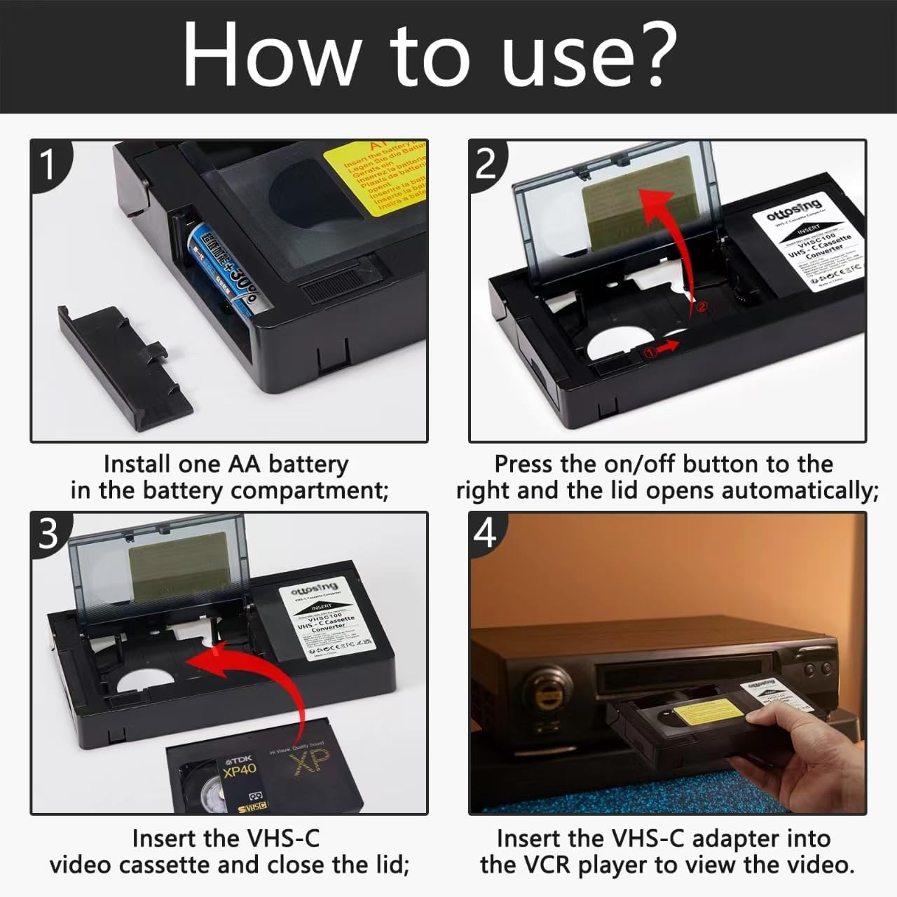 2025 Cassette Hi8, 8mm, New VHS-C to VHS Motorized Camcorder Adapter - Tape Converter for Playback on Standard VHSC