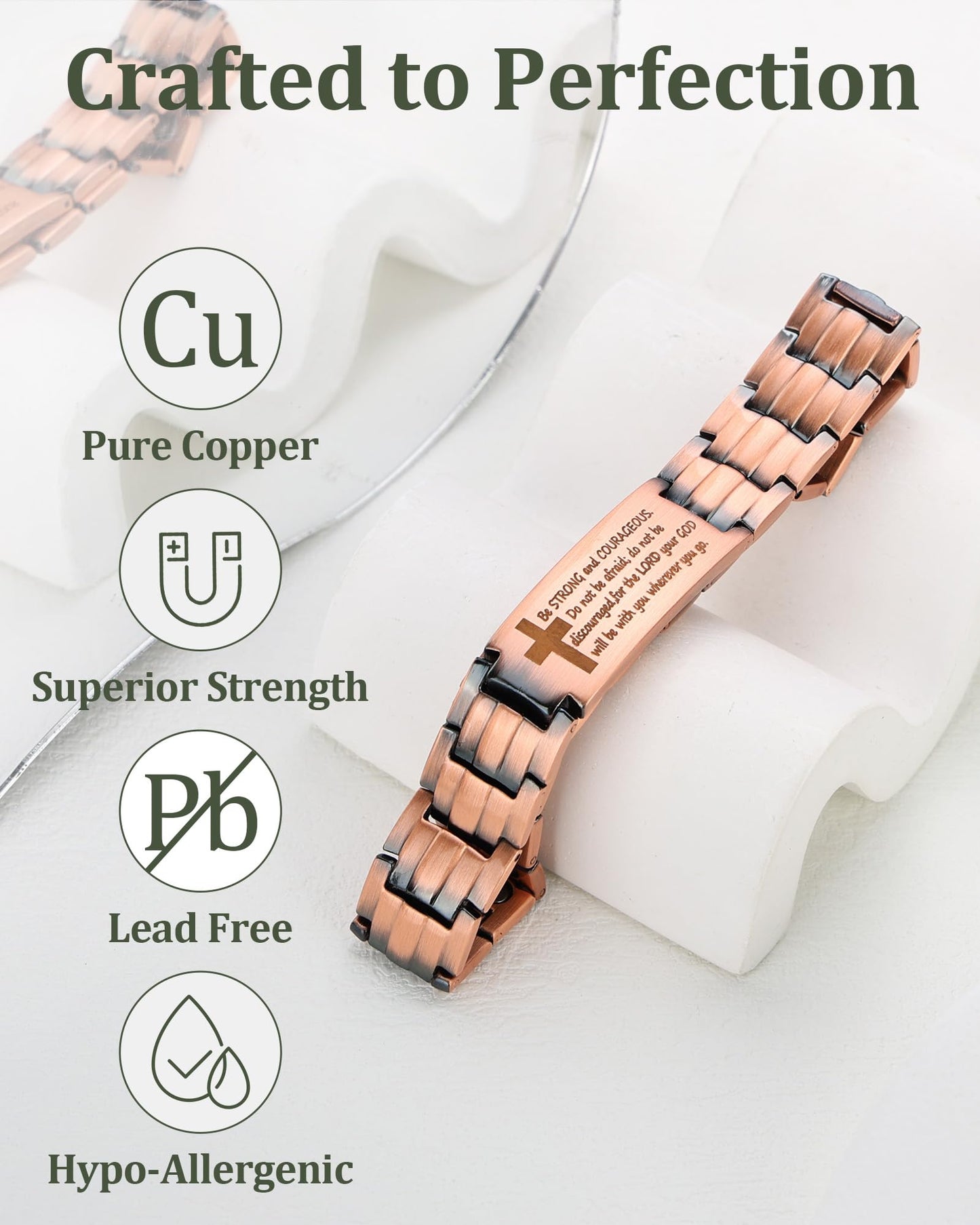 Fashtour Copper Cross Bracelet for Men - Ultra Strength Magnetic Mens Cross Jewelry Set - Adjustable Magnetic Bracelet with Sizing Tool Jewelry Box (Copper&Joshua 1:9)