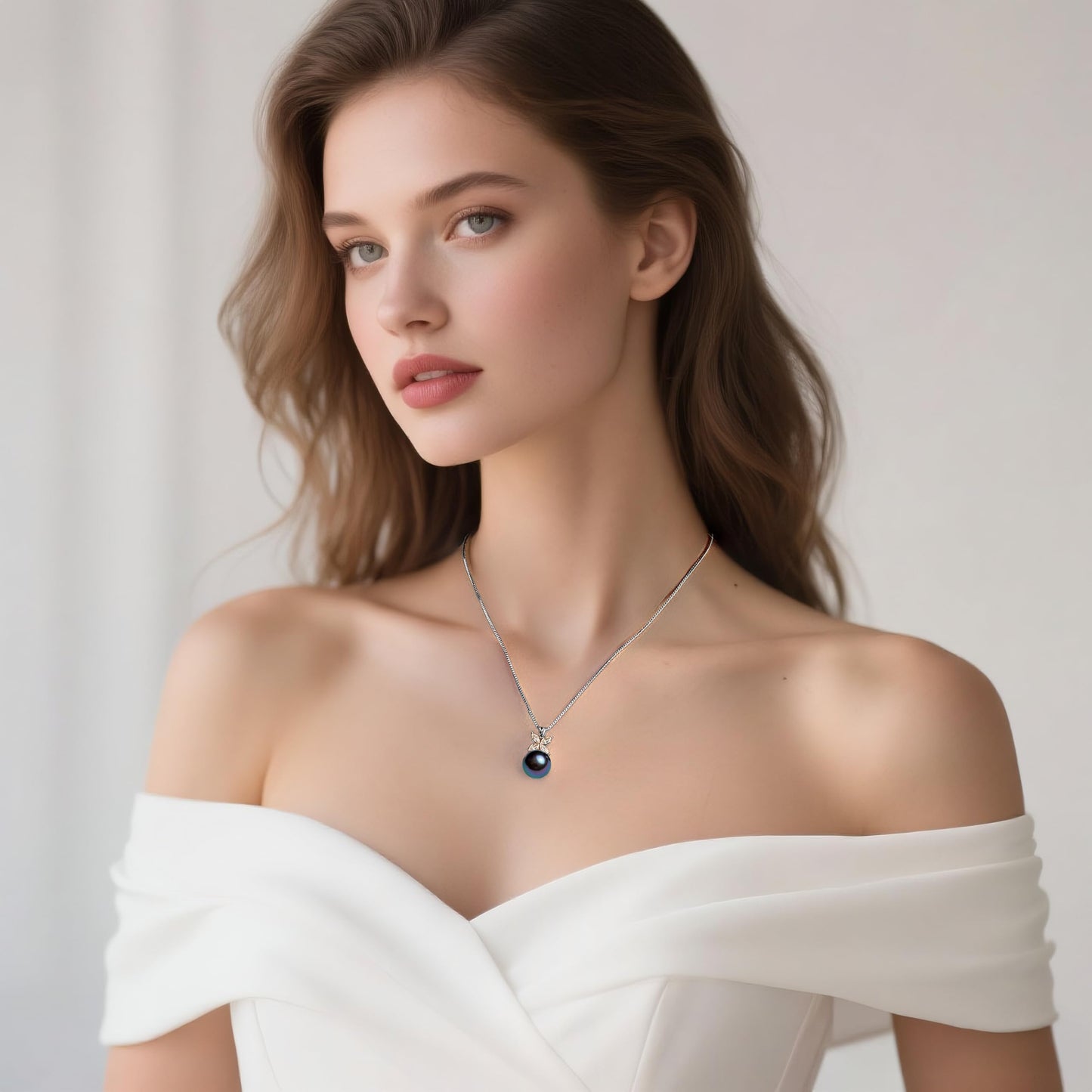 YAMI Tahitian Black Pearl Pendant Necklace, 12-13mm Cultured Round Pearls, 925 Sterling Silver with 18+2IN Adjustable Chain, Elegant Mother's Day Jewelry Gift for Women, 4 Leaf Style