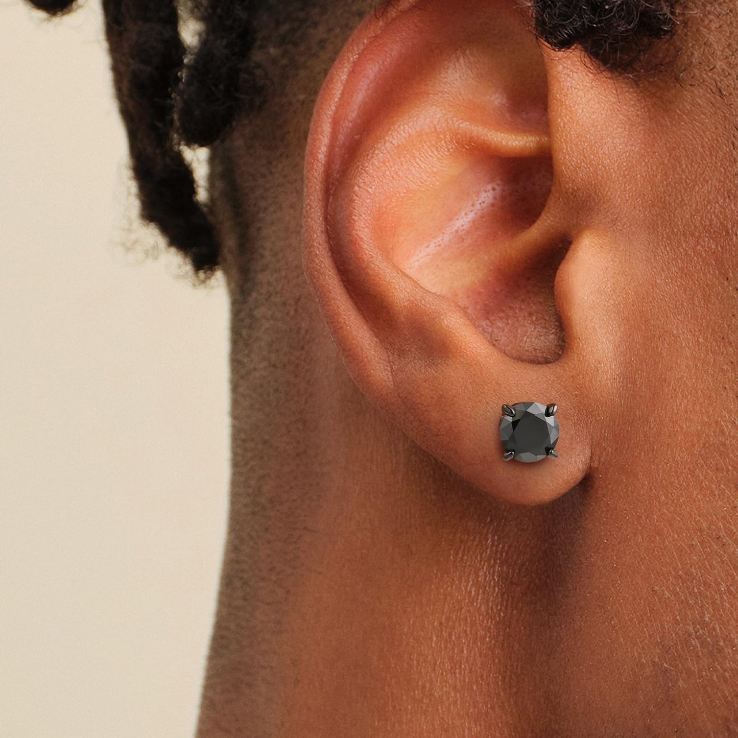 KRKC Black Moissanite Stud Earrings for Men, D Color VVS1 Clarity, Lab Created Diamond Earrings, Vermeil 925 Sterling Silver Hypoallergenic 14K Black Gold Friction Back Earrings Jewelry for Men Women Gift
