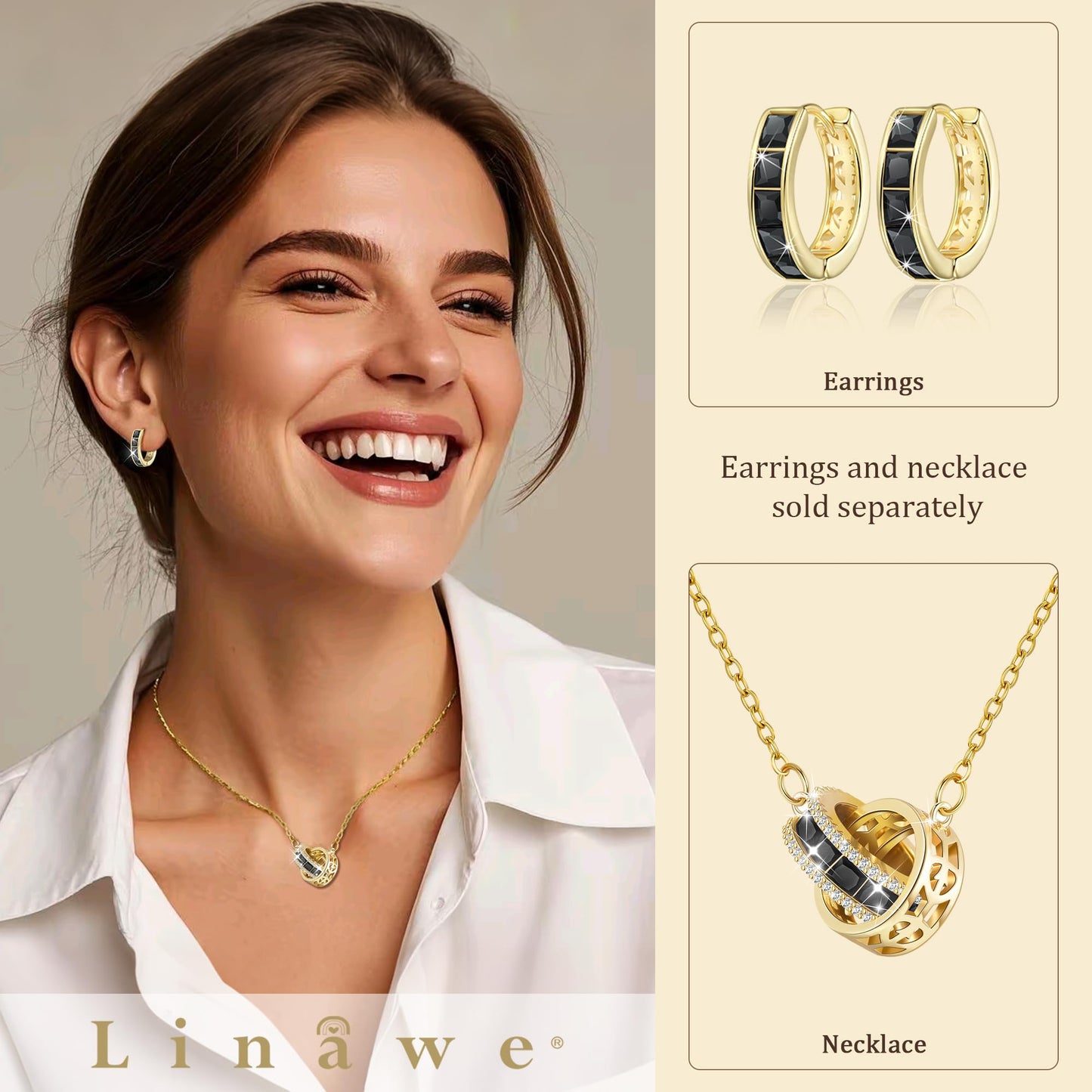 Linawe Gold Hoop, Black Stud Earrings for Women Trendy, Helix Earrings, Moissanite Cubic Zirconia Rhinestone Imitation Diamond Huggie Earrings, Piercing Jewelry, Small Mini Tiny Hoop
