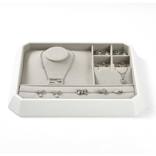 Woodten PU Leather Multifunctional Jewelry Display Tray Stackable Jewelry Organizer Tray for Accessory Trade showcase(Grey)