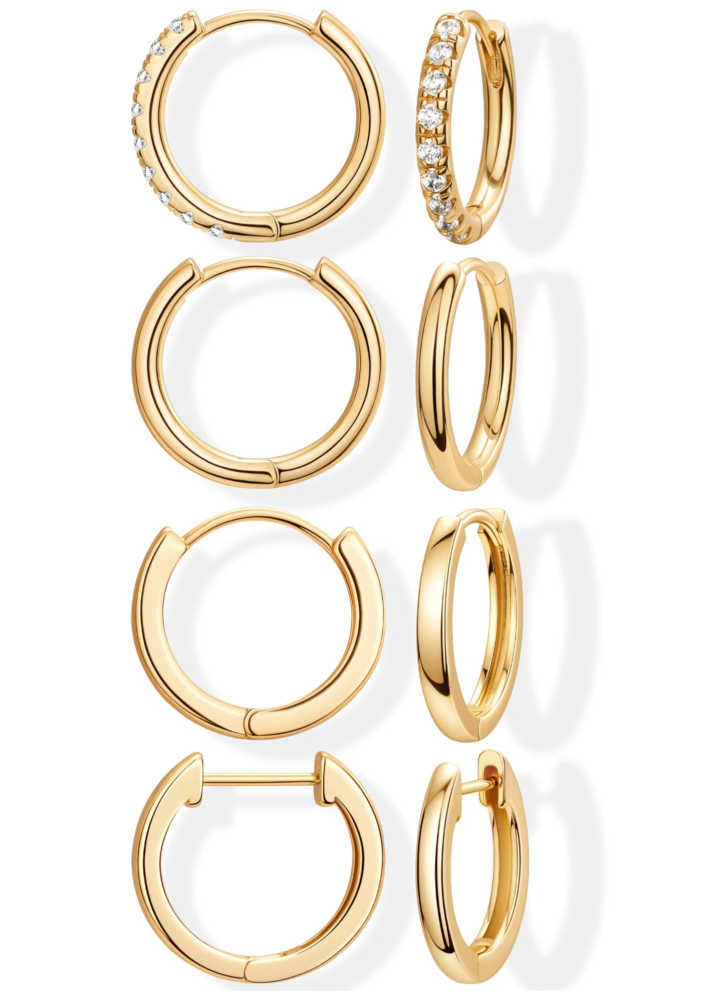 10mm Conch Huggie Hoop Earrings Set for Women Men Trendy - Gold Plated Stack Cartilage Concn Earring Multiple Piercing Lightweight Mini Thin Cute Dainty Clip On Jewelry Gifts for Women