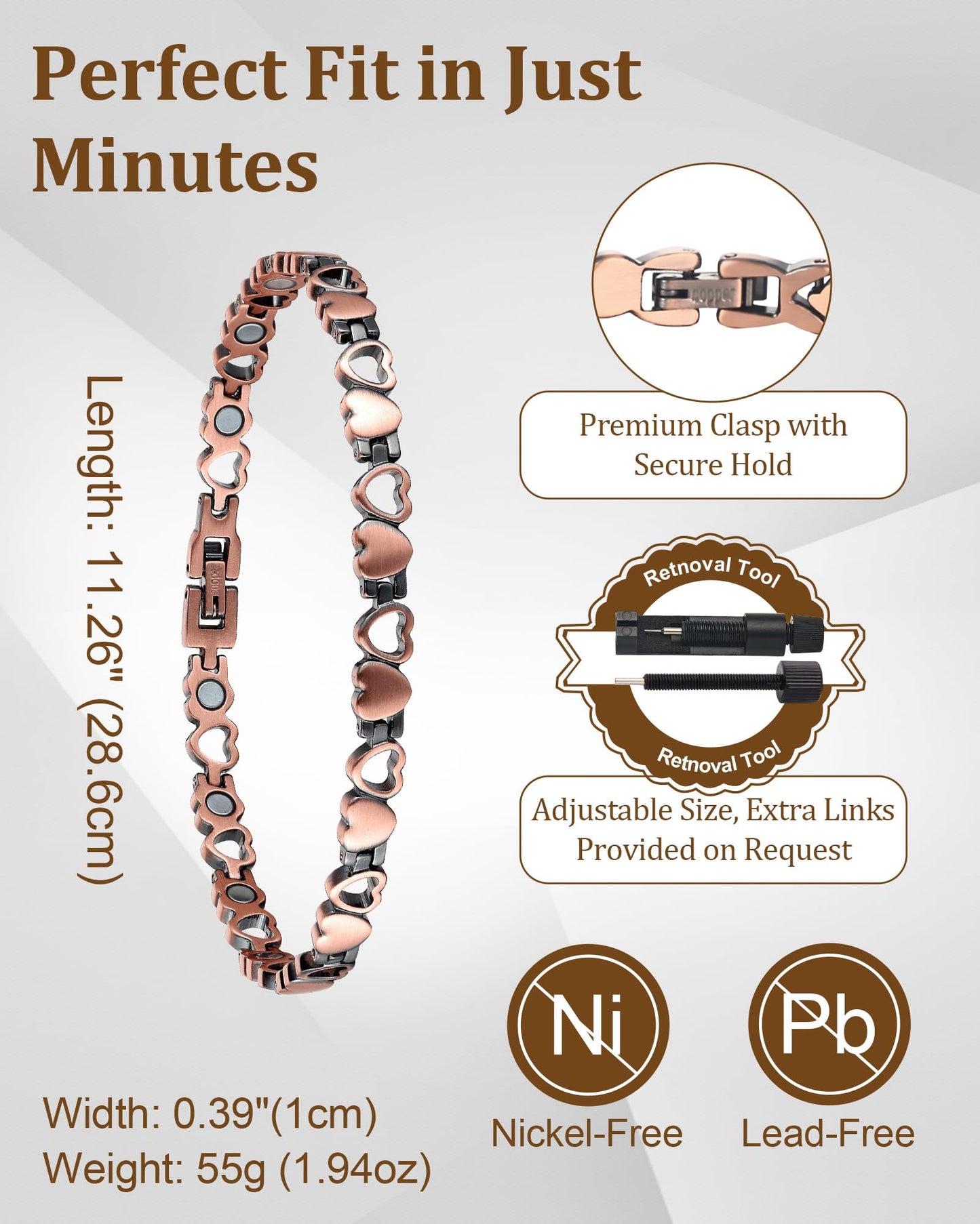 Fashtour Copper Anklet and Ring Set for Women, 99.9% Pure Copper Magnetic Ankle Bracelet with 3500 Gauss Magnets, Adjustable Jewelry Gift (Heart Degisn)