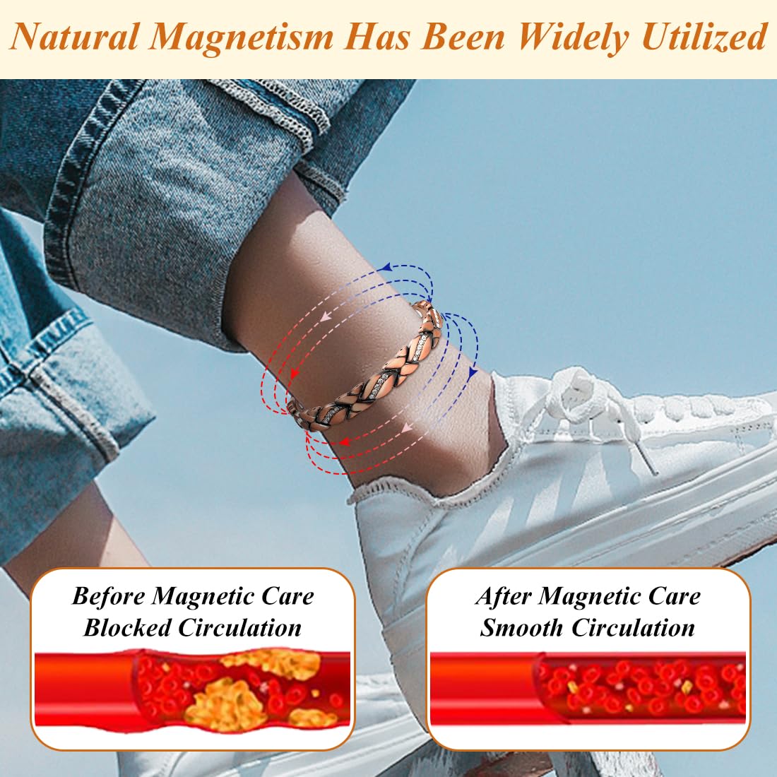 Vicmag Copper Anklet for Women Magnetic Ankle Bracelet with Ultra Strength Magnets 100% Solid Copper Gift for Her (Adjustable)