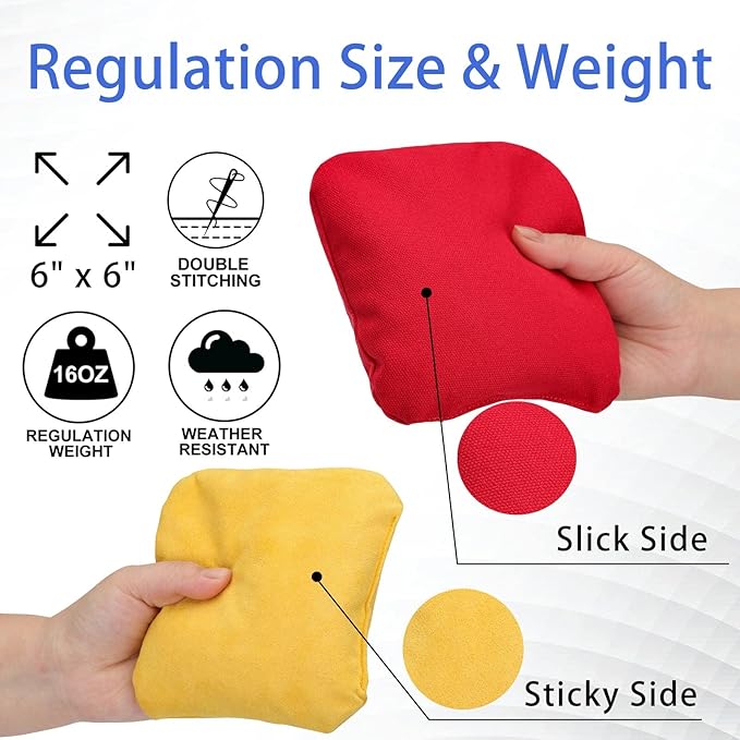 EunHo Dual Sided Cornhole Bags Regulation Set of 8 Professional Cornhole Bean Bags Slick and Stick for Tossing Game-All Weather