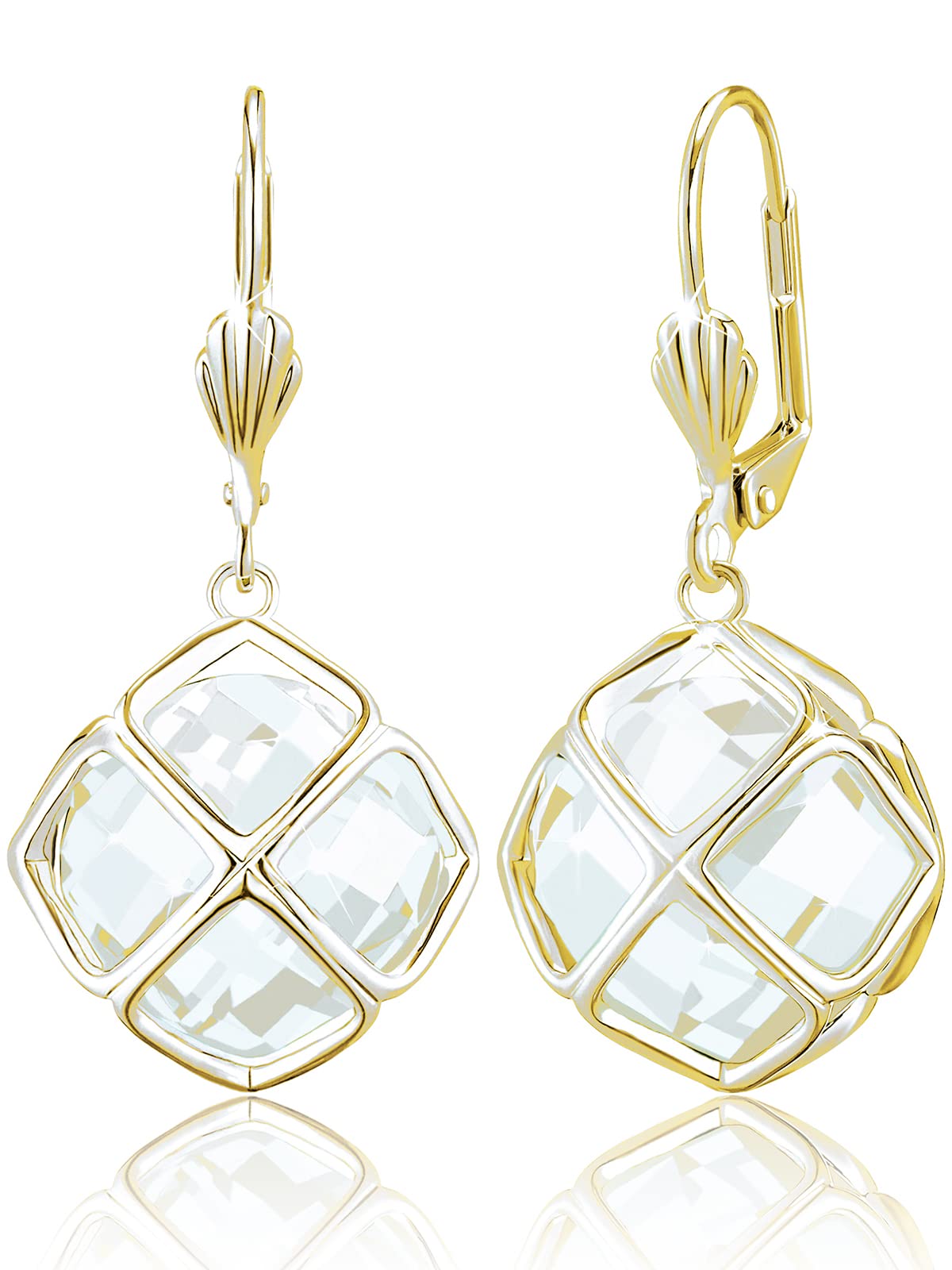 Big Clear Crystal Dangle Earrings for Women (Apr-Diamond-14K Gold)