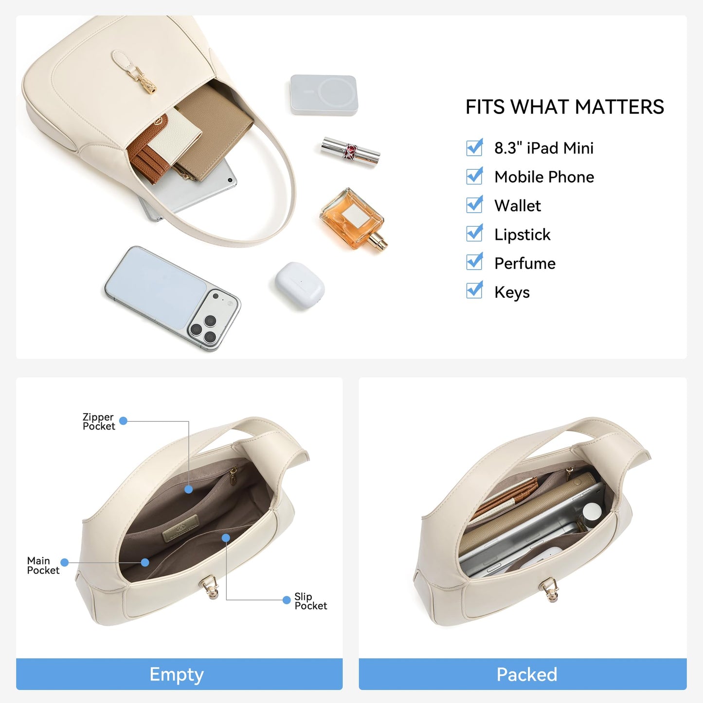 BOSTANTEN Shoulder Bag Lightweight Vegan Leather Purses for Women Designer Handbag Trendy Top-Handle Bag Beige