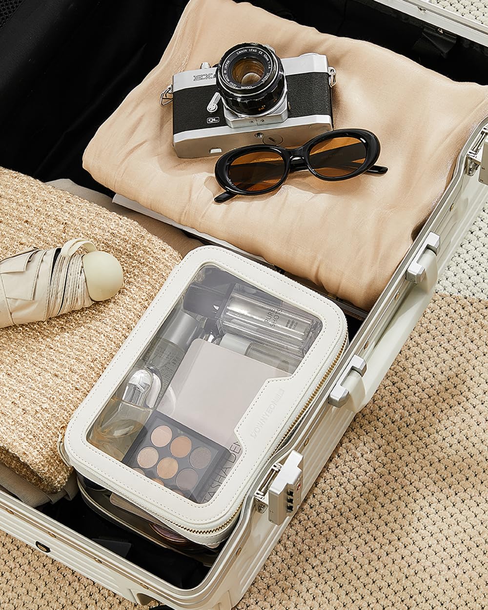 Rownyeon Clear Makeup Case Toiletry Bag Multipurpose Travel Makeup Train Case Portable Cosmetic Organizer Transparent Storage Bag White