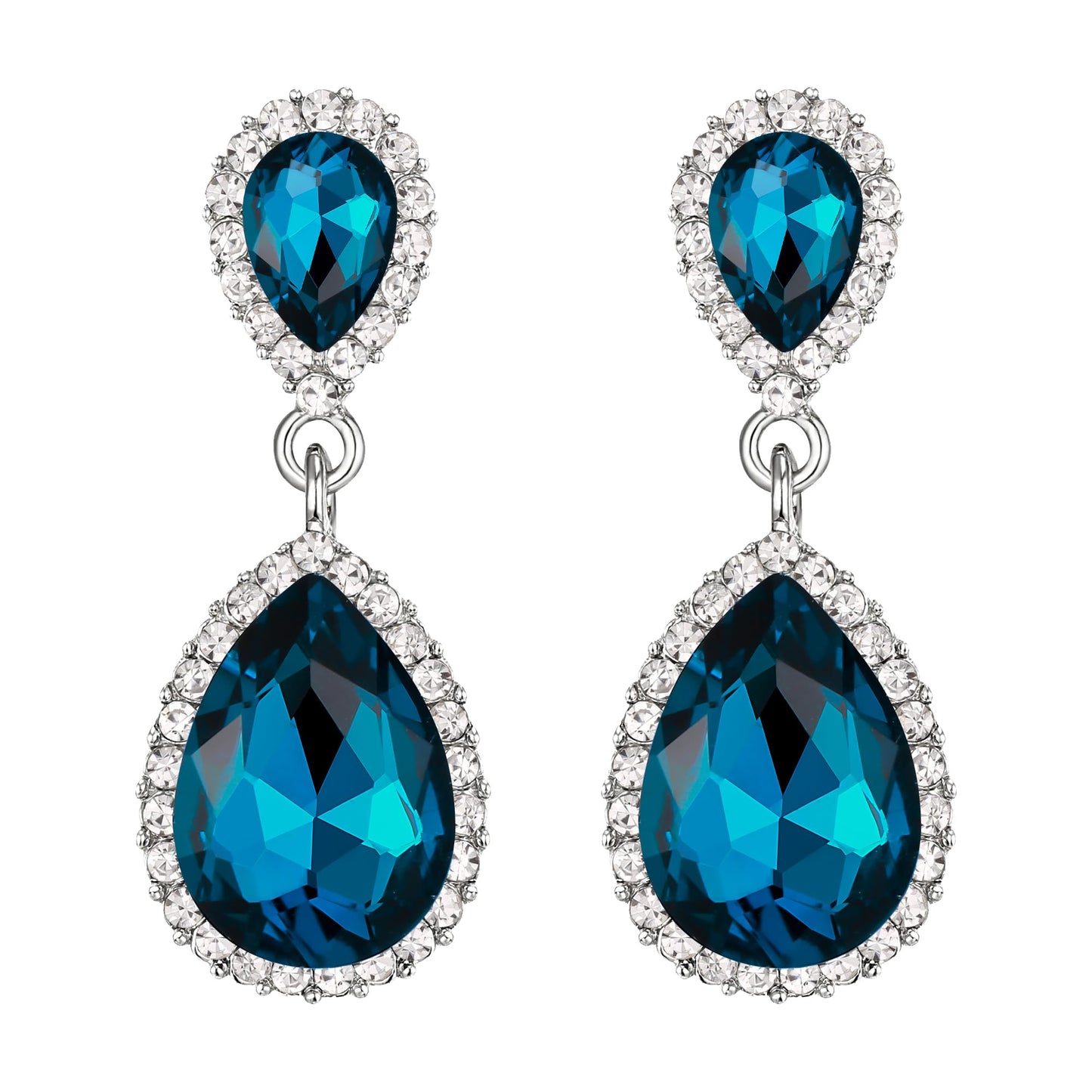 EVER FAITH Women's Austrian Crystal Wedding Tear Drop Dangle Earrings Turquoise Color