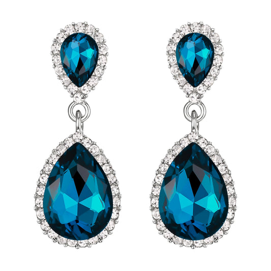 EVER FAITH Women's Austrian Crystal Wedding Tear Drop Dangle Earrings Turquoise Color