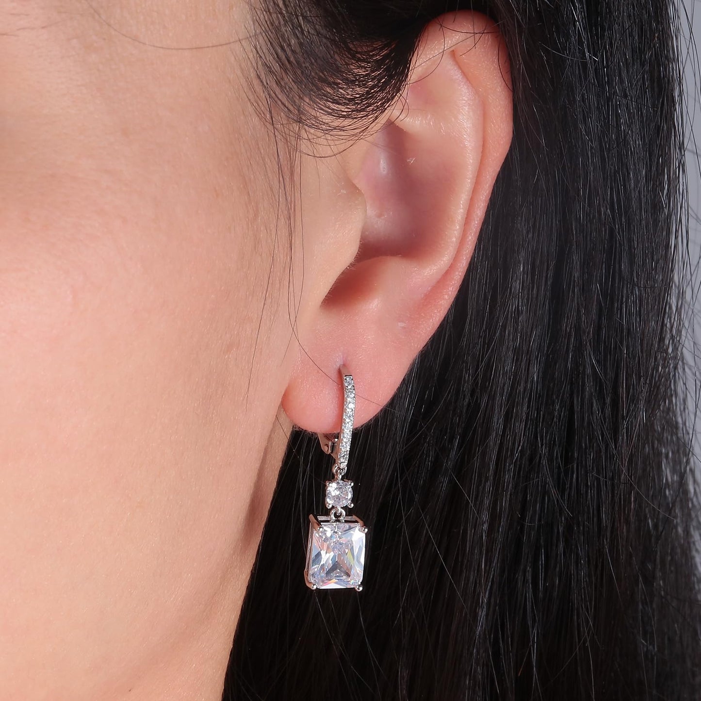 CiNily Leverback Earrings for Women Dangle Drop Earrings Hypoallergenic, 14K White Gold Plated White Cubic Zircon Earrings Diamond Dangle Ear Rings Jewelry Birthday