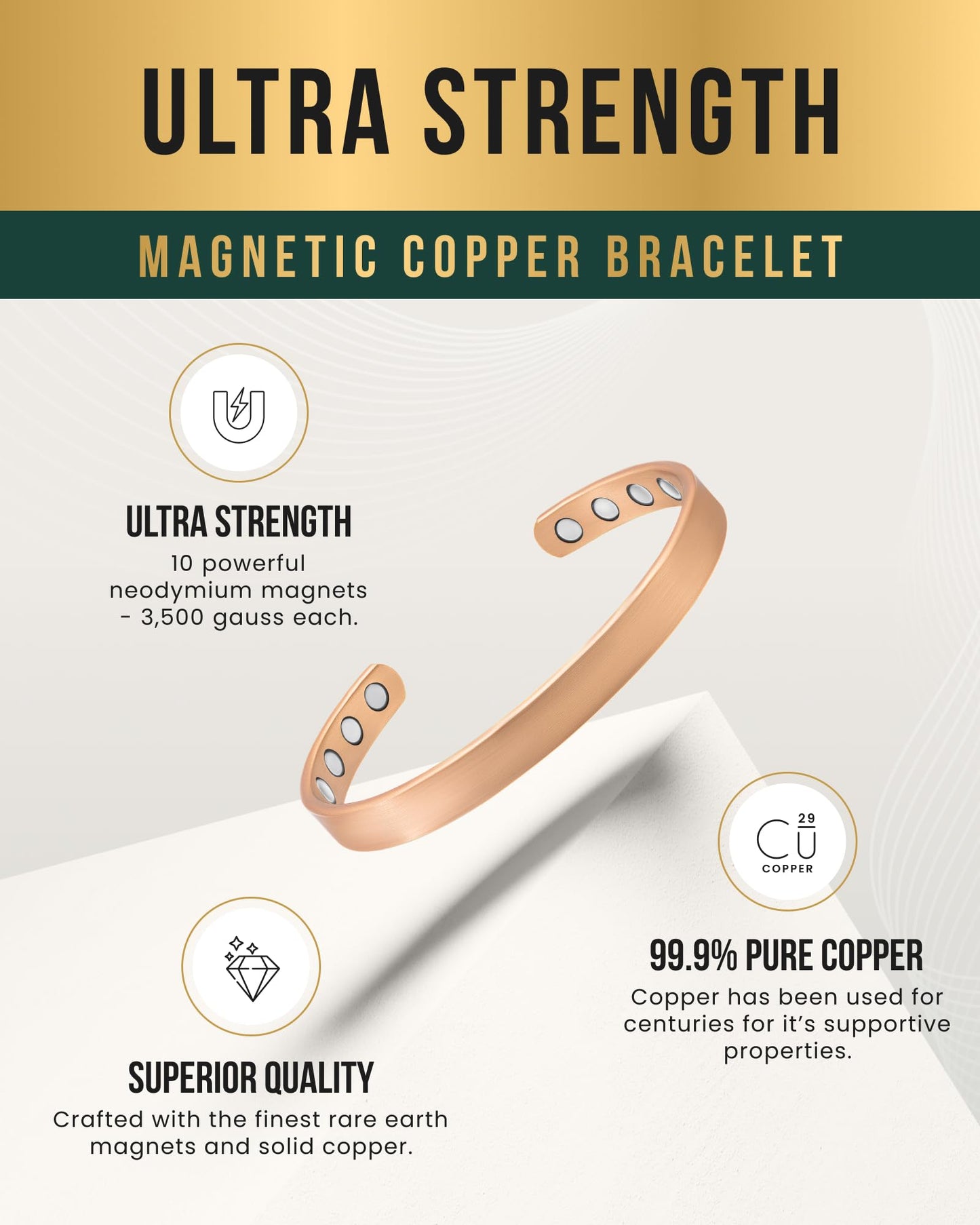 MagnetRX® Magnetic Copper Bracelet for Men & Women – Pure Copper Mens Bracelet or Cuff Bangle (Medium)