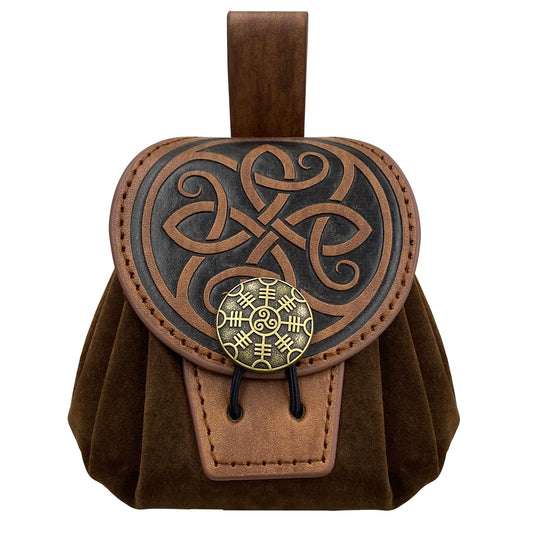 HiiFeuer Medieval Embossed Faux Leather Belt Pouch, Retro Renaissance Portable Belt Bag Coin Purse Dice Bag for LARP Ren Faire (Brown B)
