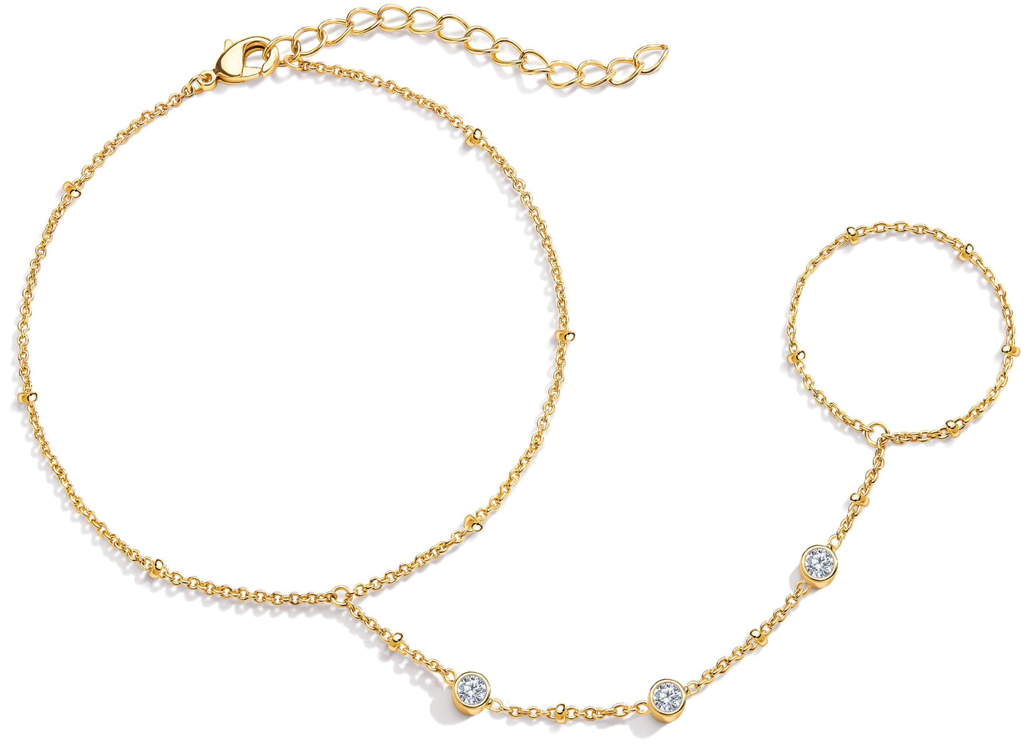 Poxtex Gold Hand Bracelets for Women Waterproof, CZ Bezel Hand Chain Dainty Adjustable Bracelets for Women Trendy, Fashion Jewelry Gifts