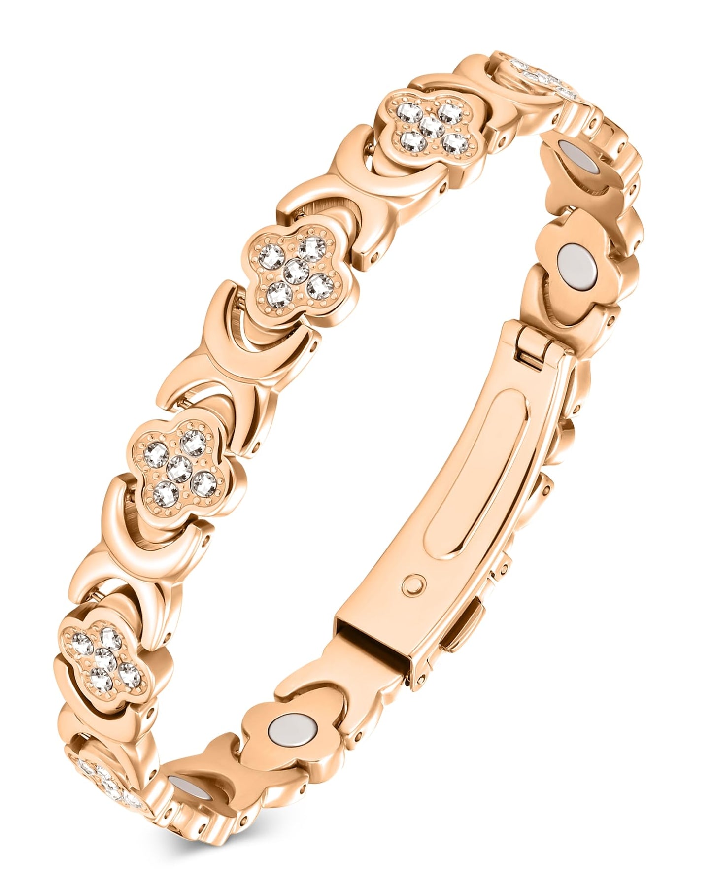 Jecanori Magnetic Bracelets for Women, Stainless Steels Magnetic Therapy Bracelet with Sparkling Cubic Zirconia,Four-leaf clover Jewelry Gift
