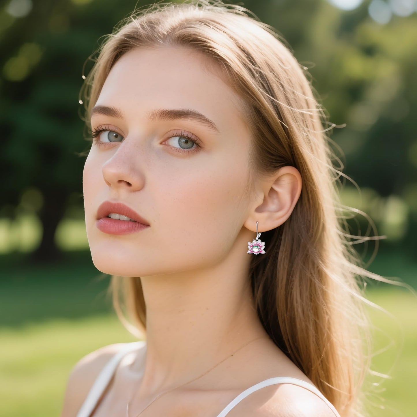 TIGER RIDER Pink Lotus 925 Sterling Silver Leverback Earrings Flora Jewelry Gift for Women Birthday Christmas