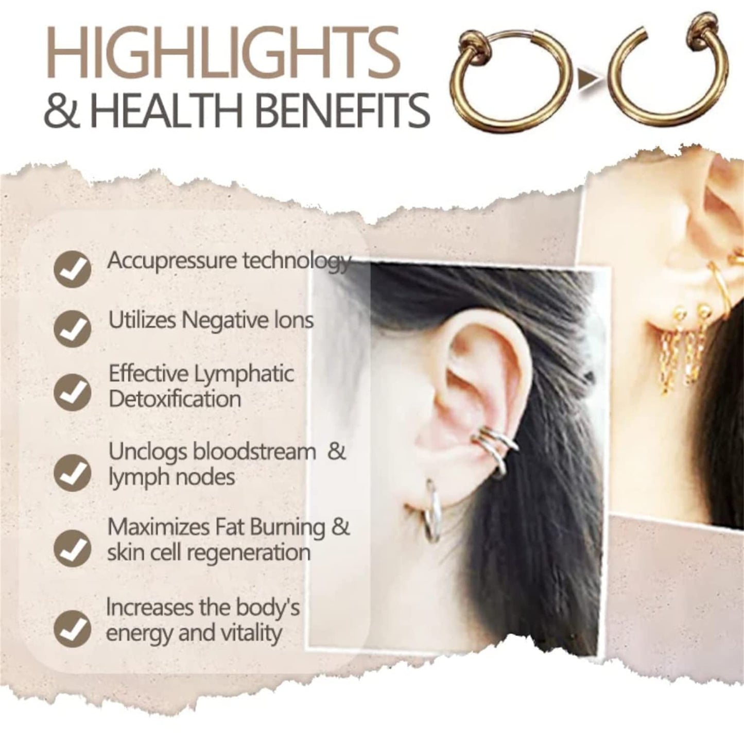 5 Pairs Nature Skinny Acupressure Slimming Retractable Earrings Non Piercing Acupressure Slimming Earrings Lymph Germanium Earrings for Women and Men