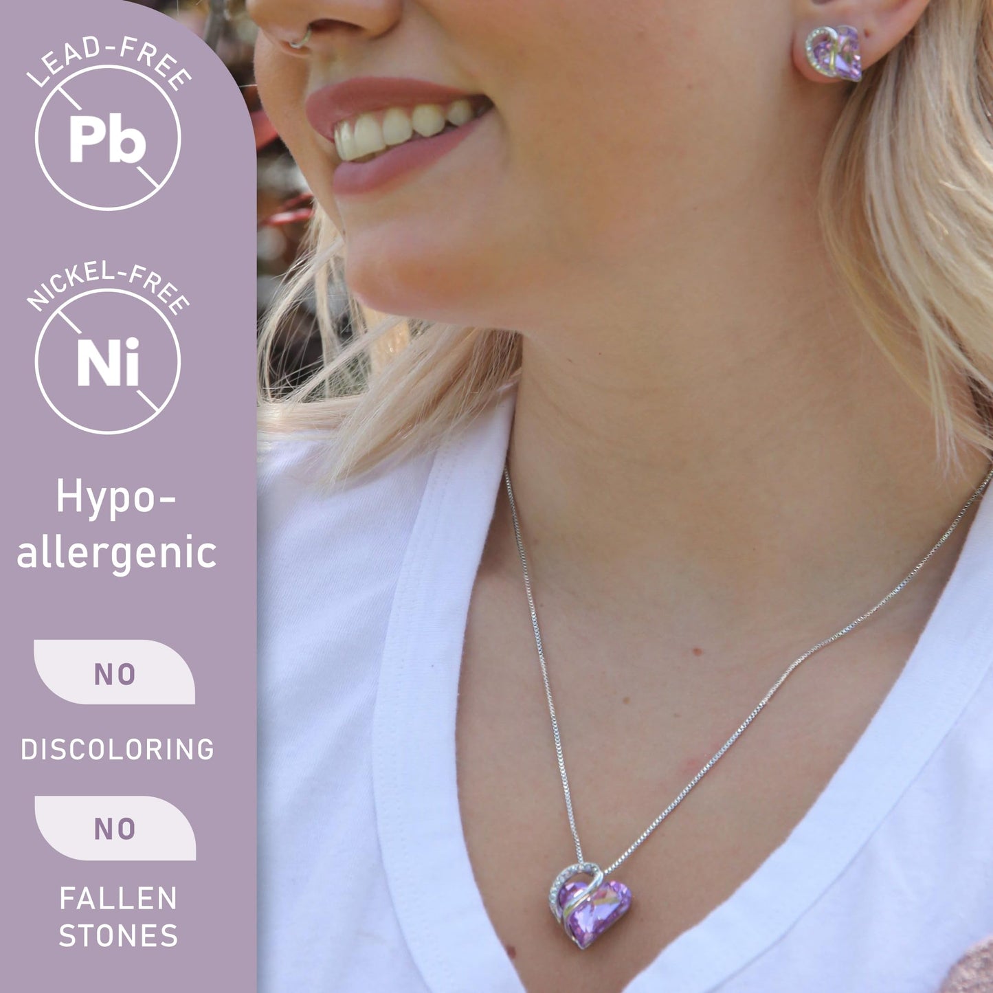 Leafael Mothers Day Gift Necklaces for Women, Infinity Love Birthstone Heart Pendant, Alexandrite Light Purple Crystal for June, Birthday Jewelry for Her, Mom, Wife, Silver Plated, 18" + 2" Chain