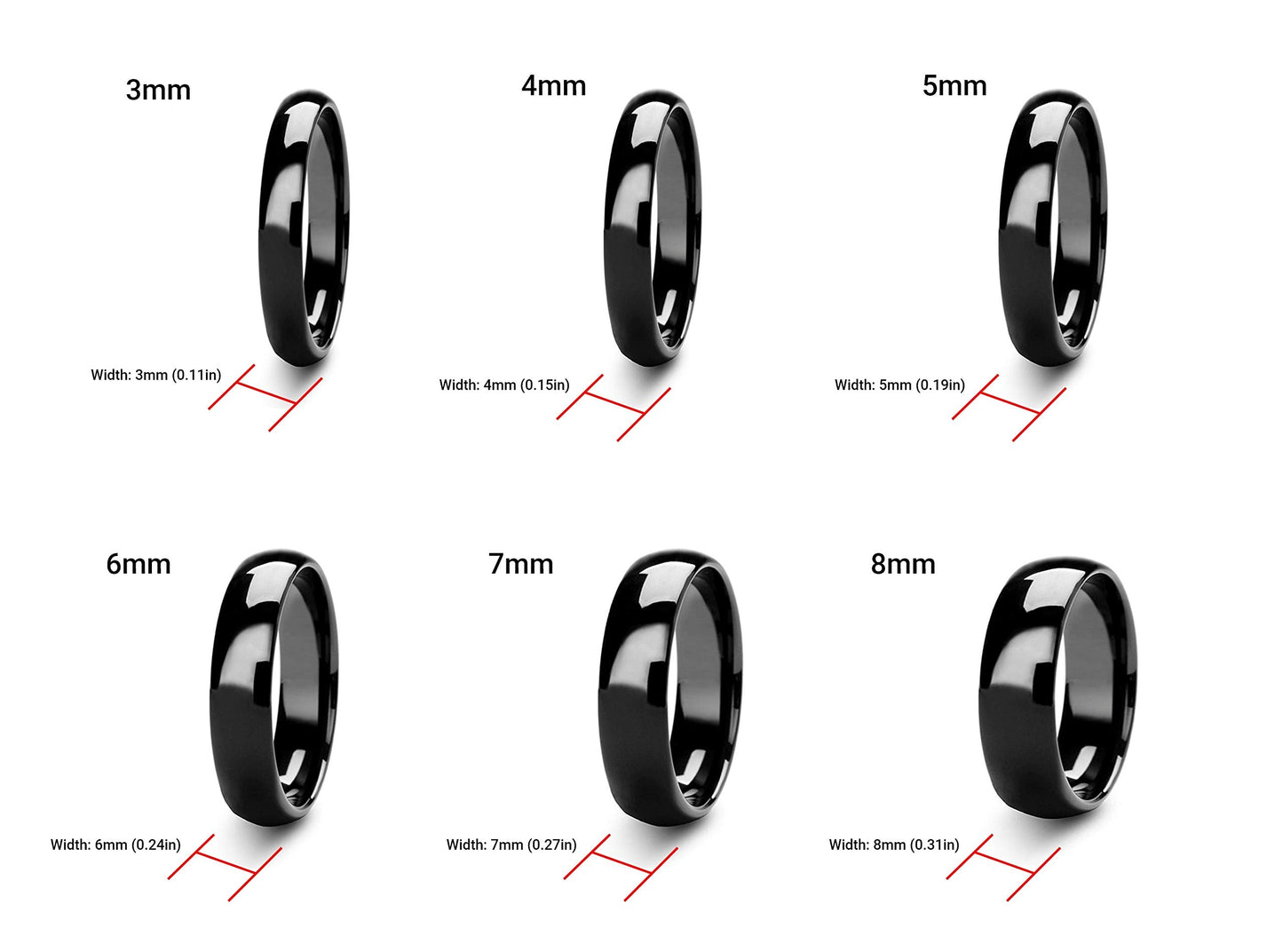 Tioneer Jewelry | Sterling Silver Plain Dome Wedding Band | Wedding Band for Women & Men | Sterling Silver Jewelry, Black, 5mm, Size 5