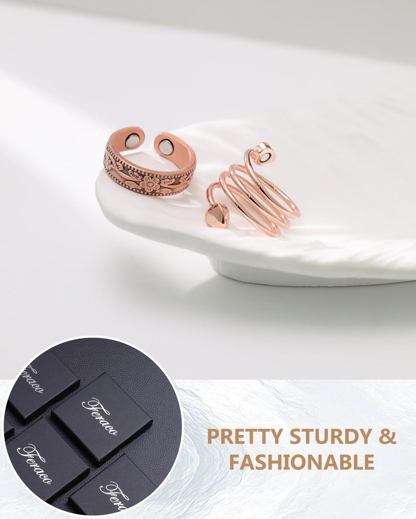 Feraco 2 PCS Magnetic Rings for Women,99.99% Pure Copper Thumb Magnetic Fingers Ring,Valentine's Day Gifts for Womens