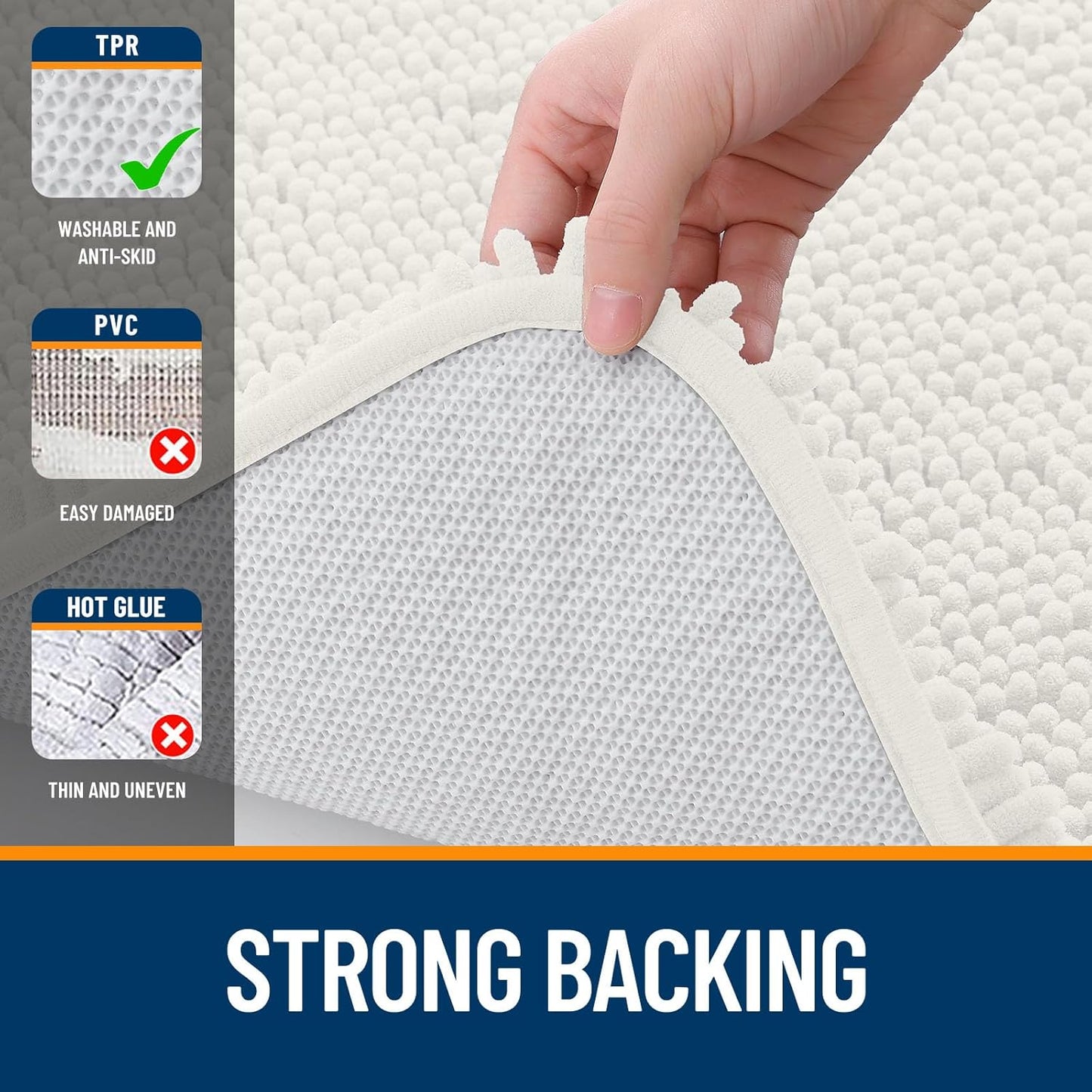 OLANLY Bathroom Rugs - Extra Soft Chenille Bath Mats | Quick-Dry, Machine Washable, Ivory 34x21