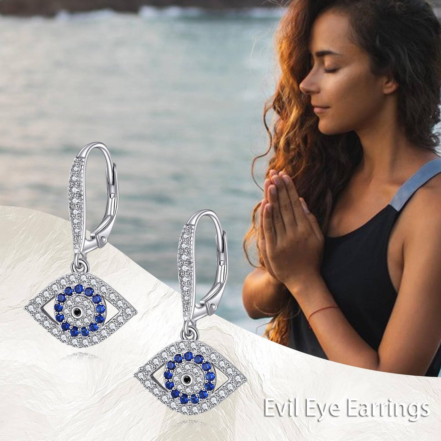YFN Evil Eye Earrings for Women Sterling Silver Blue Evil Eye Leverback Earrings Huggie Hoop Earrings Dangle Earrings Minimalis Jewelry Gifts