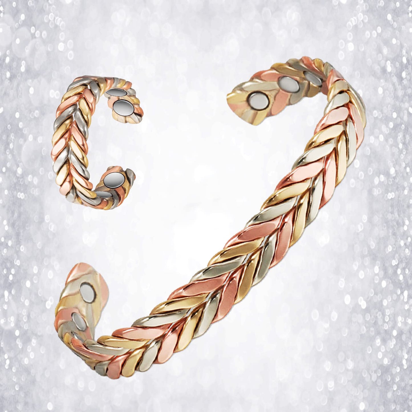EnerMagiX Copper Bracelet for Women, Pure Copper Suit Adjustable Three-Color Gold Braid Magnetic Bracelet Ring, Fashsion Jewelry Presents（0932 2040）