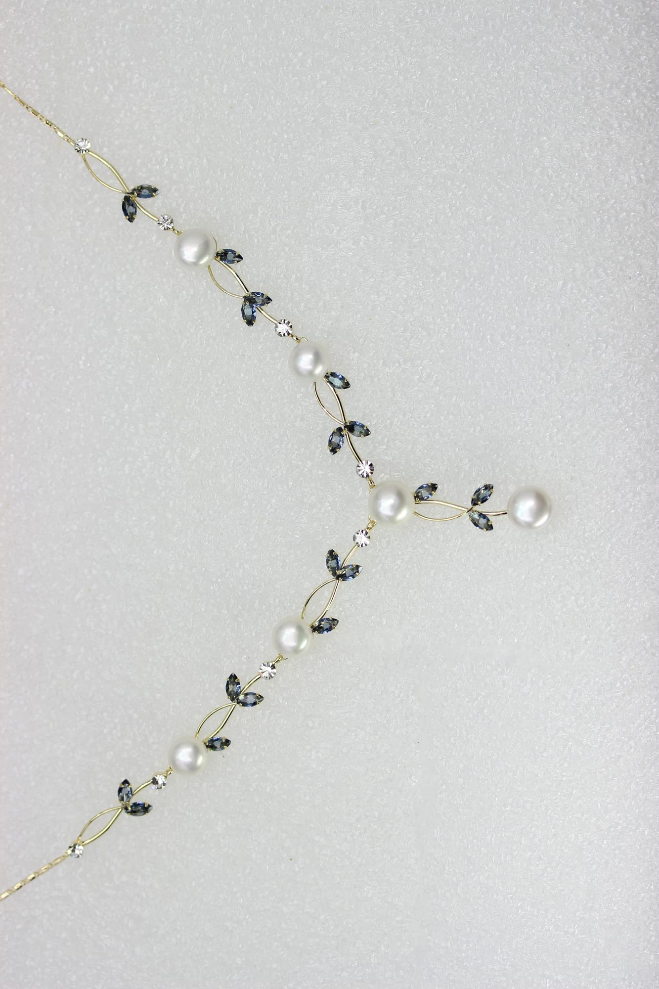 Faship Gorgeous Navy Blue CZ Crystal Genuine Freshwater Pearls Floral Necklace Earrings Set - Navy Blue/Gold Plated