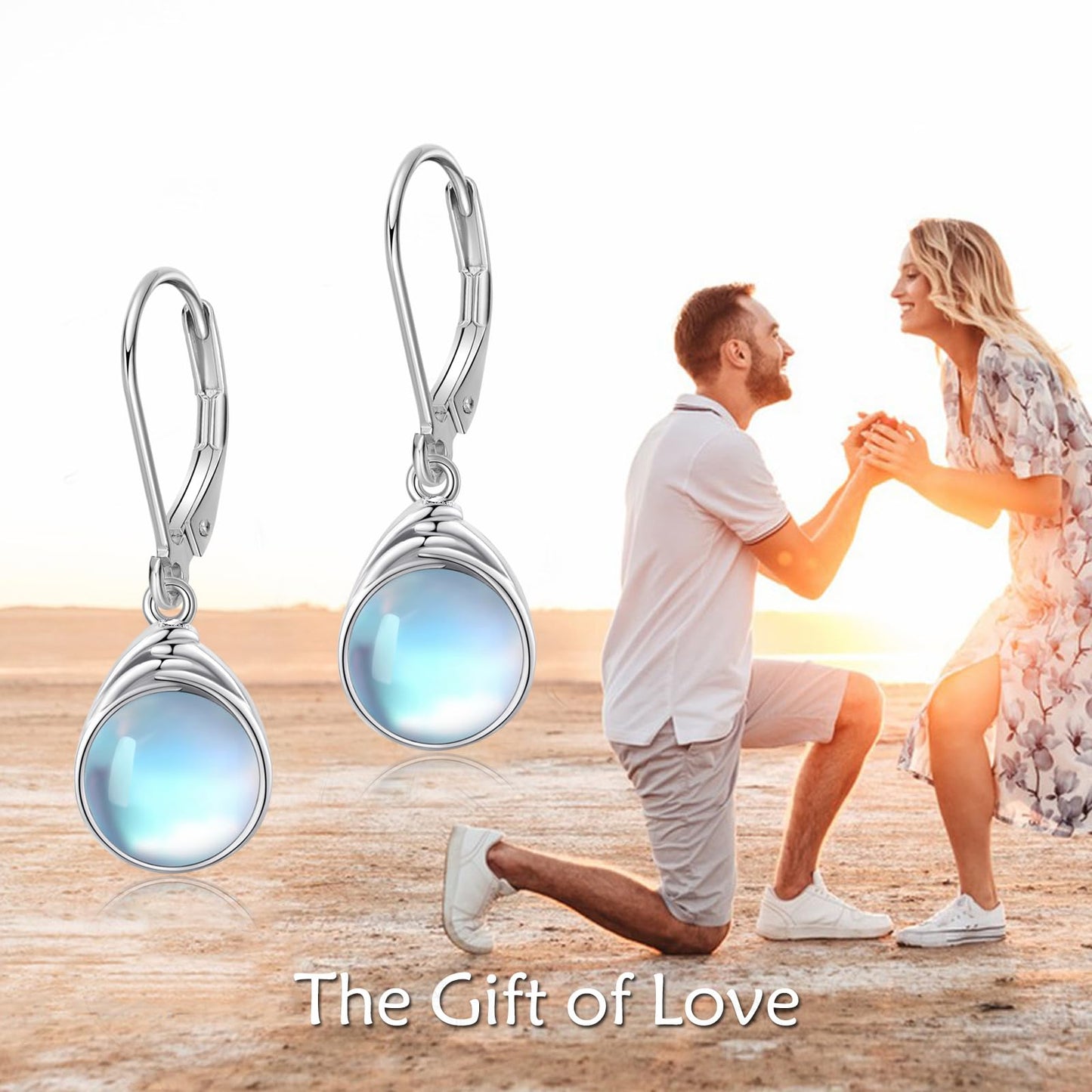 POPLYKE Moonstone Earrings Dangle for Women 925 Sterling Silver Leverback Earrings Teardrop Moonstone Jewelry Christmas Birthday