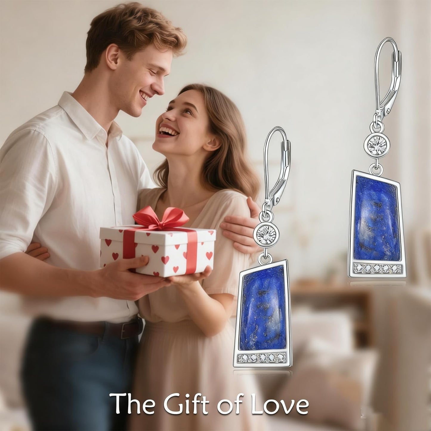 Lapis Lazuli Earrings Sterling Silver Lapis Lazuli Drop Earrings Geometry Leverback Dangle Earrings Jewelry Christmas Gifts for Women