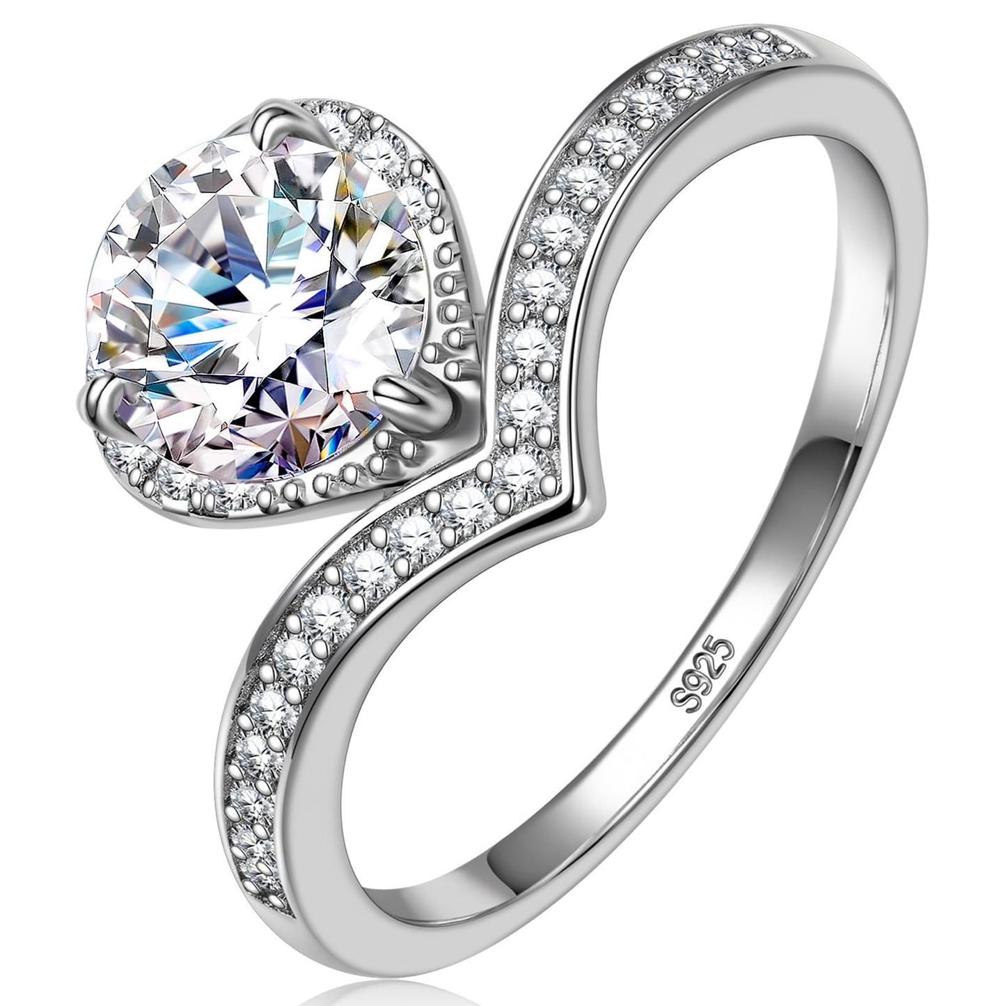 Kate Lynn Moissanite Rings for Women, 925 Sterling Silver Rings Engagement Promise Wedding Anniversary Rings for Her MWRS10895WW8