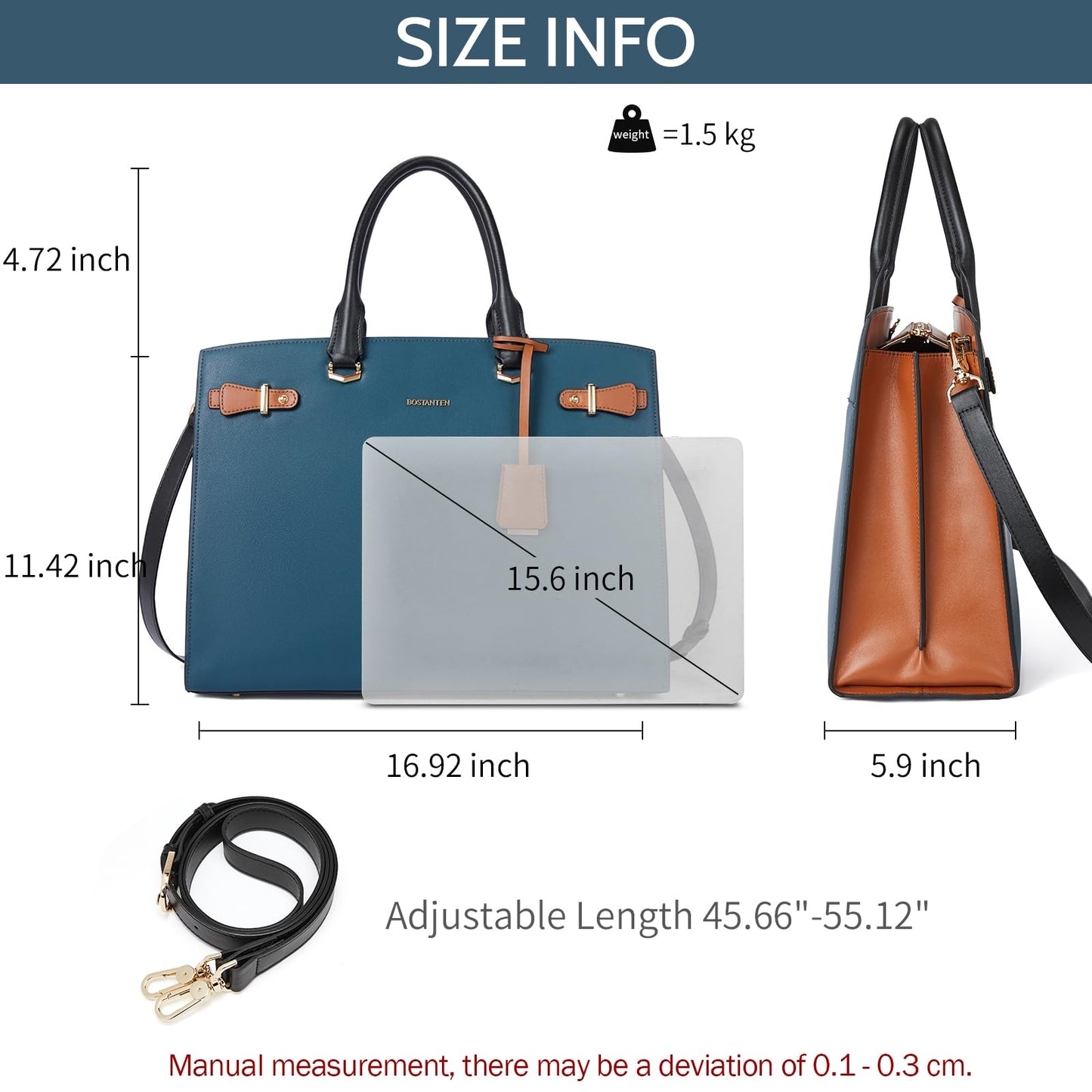 BOSTANTEN Briefcase for Women 15.6 Inch Genuine Leather Laptop Briefcase Shoulder Work Tote Bag Purse