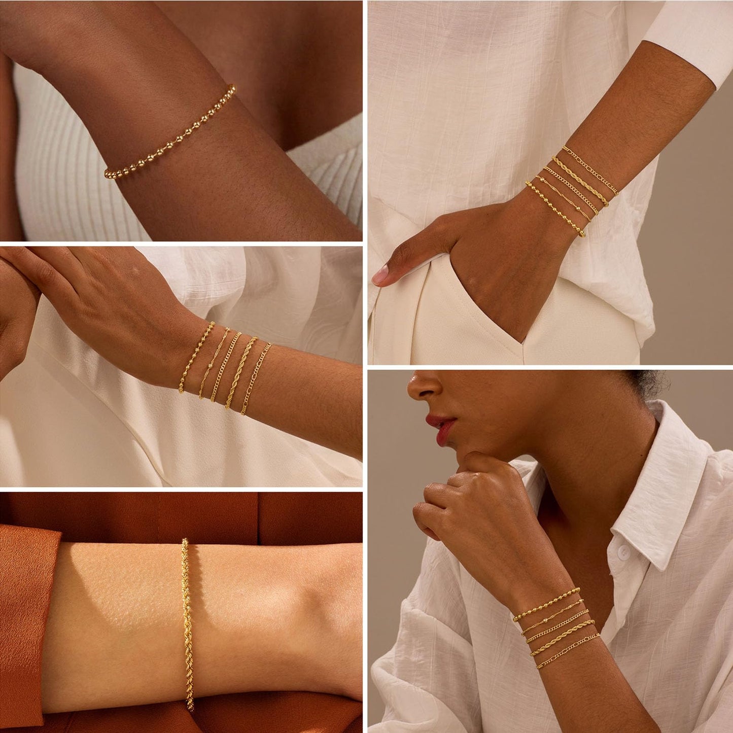 Gold Bracelets for Women, Dainty 14K Gold Plated Bracelet Stack for Women Trendy CZ Tennis Paperclip Cuban Chain Stackable Adjustable Waterproof Link Bracelet Jewelry Set Fashion Accessories Gifts