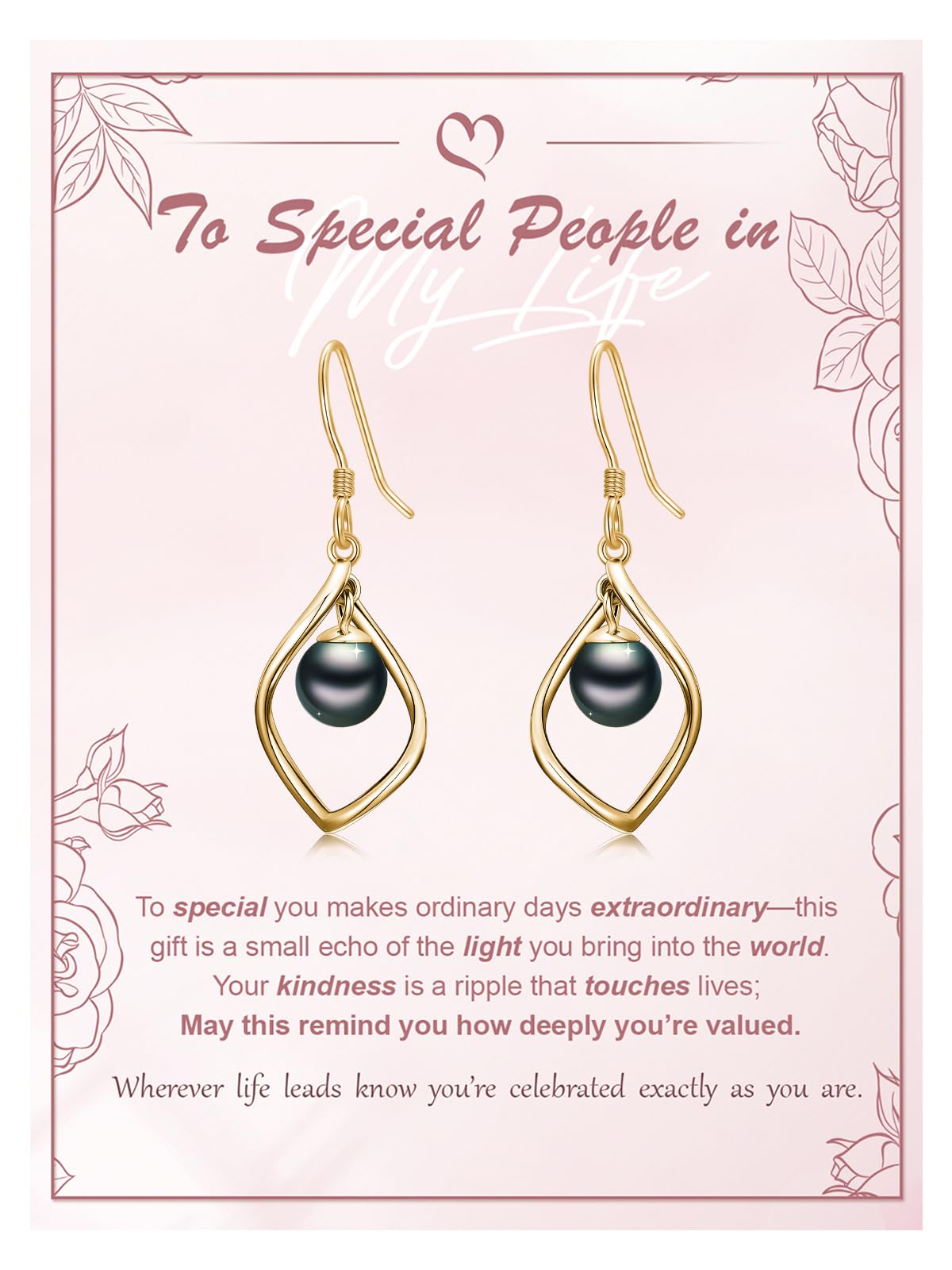 KANNSOAR Tahitian Black Pearl 6MM AAAA 18K Yellow Gold Plated Sterling Silver Dangle Drop Earrings for Women Wife Mom Girlfriend Valentine Jewelry Gift for Anniversary Her Birthday(Yellow Gold)