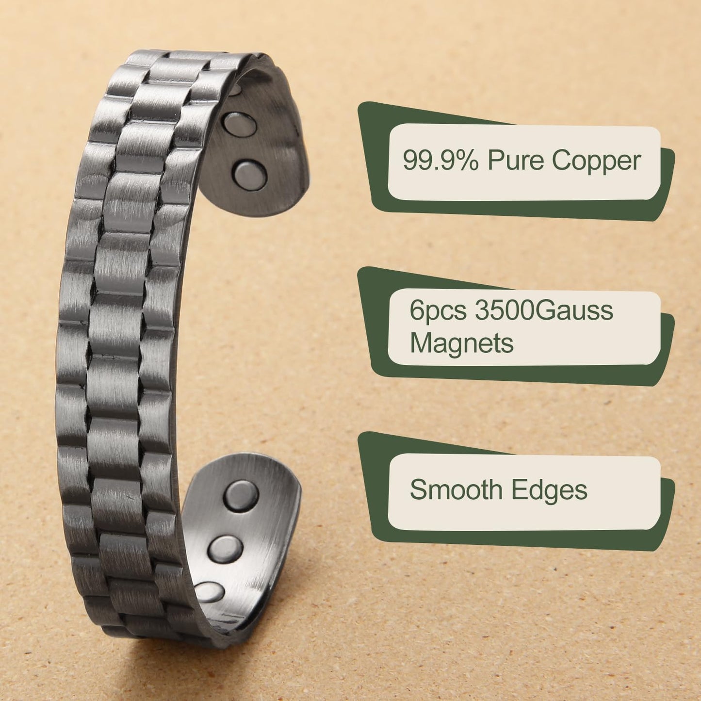 MagEnergy Copper Bracelet for Men, 99.9% Pure Copper Bracelet for Men with 6pcs 3500 Gauss Magnets, Adjustable Bracelets Jewelry Gift(Silver)