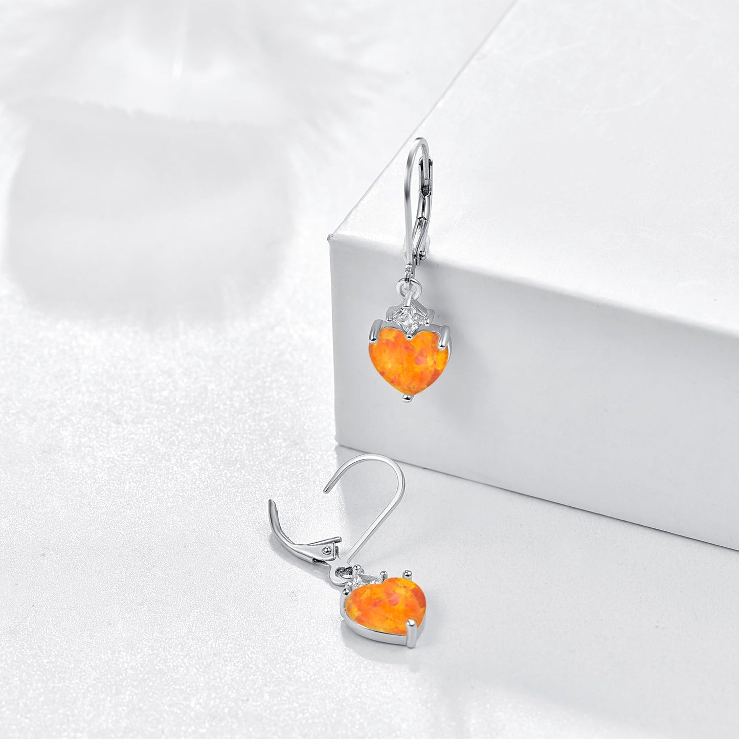 Heart Opal Earrings, S925 Sterling Silver Orange Opal Drop Earring Jewelry Gifts for Women for Best Friend