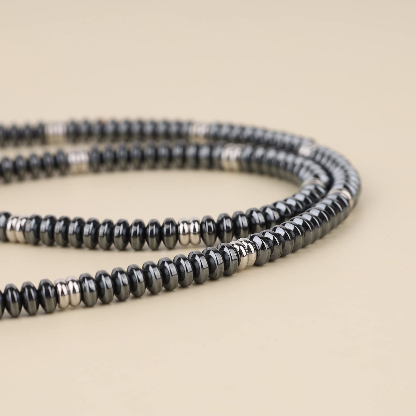 GAVU Stainless Steel Hematite Beaded Necklace, Crystal Necklace for Men