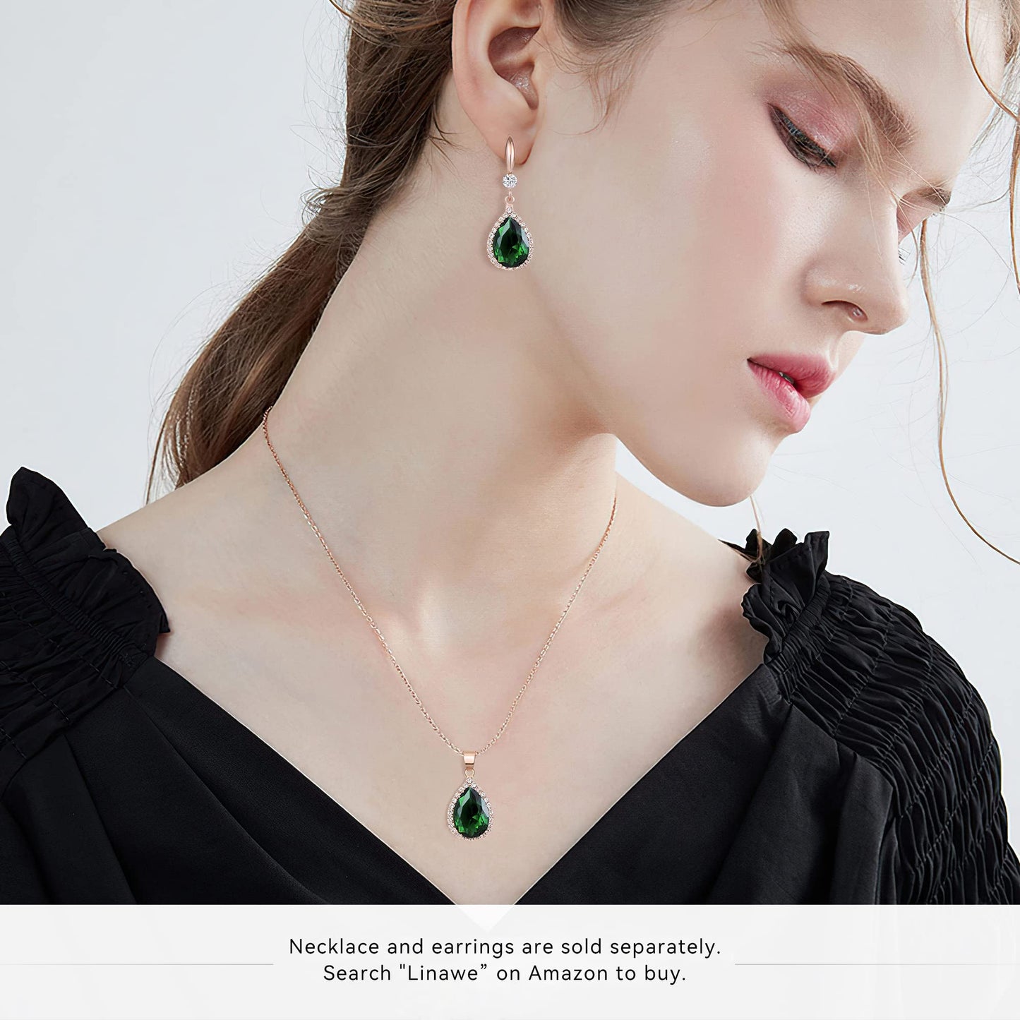 Linawe Emerald Lime Green Earrings for Women, Imitation Diamond Rhinestone Cubic Zirconia Crystal Dangle Earrings Rose Gold, Teardrop Birthstone Drop Earrings, Wedding Jewelry Set