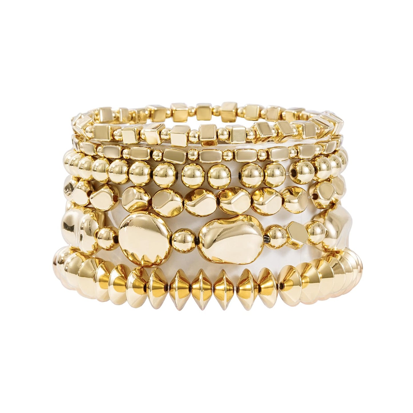 Sajidos Gold Beaded Bracelets for Women Trendy, 14K Gold Plated Stack Cross Pearl Gold Bead Stretch Bracelets Set Elastic Hypoallergenic Bracelets Jewelry Gifts (style7)