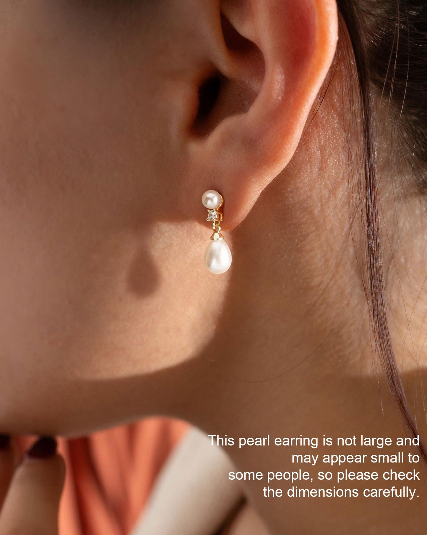 PRTGL Pearl Earrings - 14K Gold Plated Pearl Drop Wedding Earrings for Bridal Bridesmaid Women