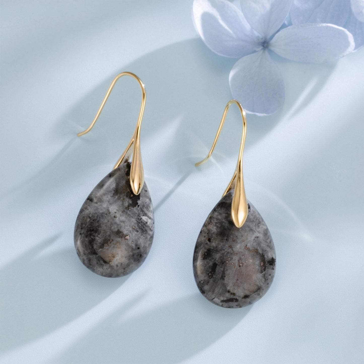 SELOVO Teardrop Grey Stone Fishhook Dangle Drop Earrings Gold Tone