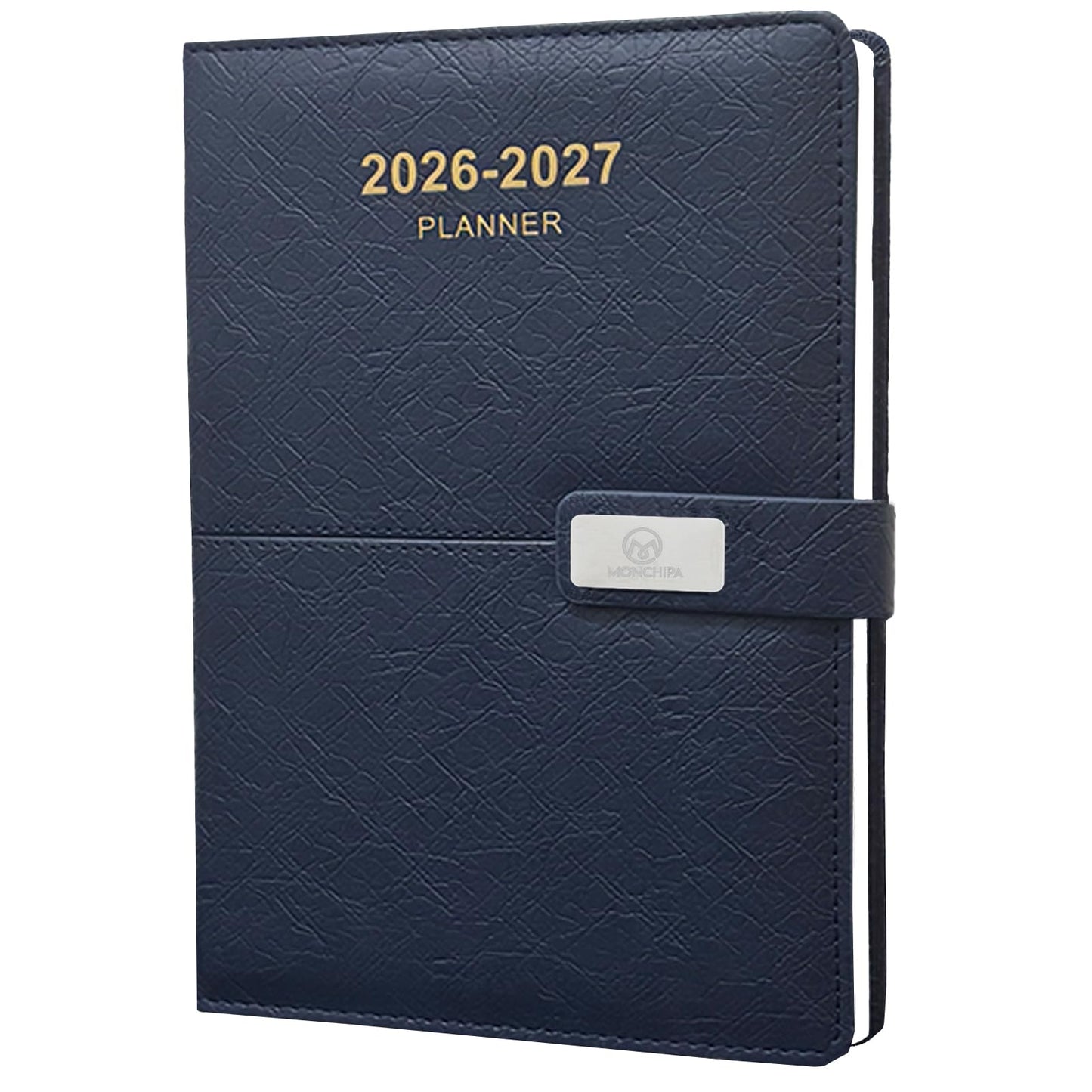 2026-2027 Daily Planner - One Page per Day, 2026-2027 Hourly Daily Calendar(July 2026 - June 2027), 5.7" x 8.26" Appointment Book, Leather Cover + Thick Paper (26-27 Navy Blue)