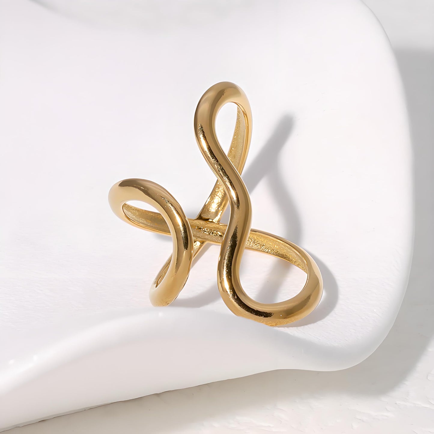 AIETUE Chunky Rings For Women, Gold Silver Thumb Ring Asymmetrical Wavy Curve Ring Adjustable Non Tarnish Dainty Stainless Steel New Year Anniversary Birthday Jewelry Gift (Gold)