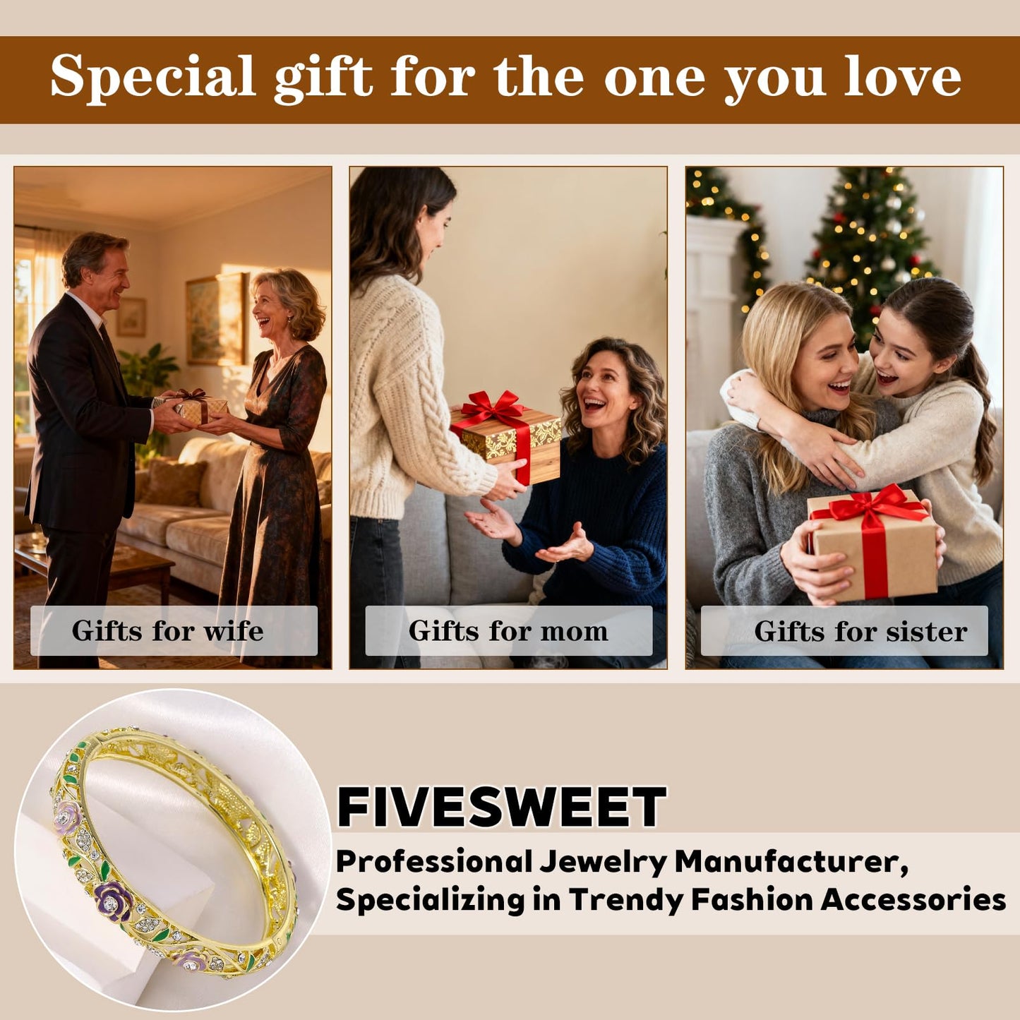 FIVESWEET Trendy 18K Gold Plated Bangle Bracelets Set for Women, Enamel Craft Jewelry-Floral Element , Retro Fashion Palace Style, Zinc Alloy with Rhinestones, 2.4Inch Diameter Fits Most Adults, Perfect Jewelry Gift Idea for Her, Girlfriend, Wife, Mom, Si