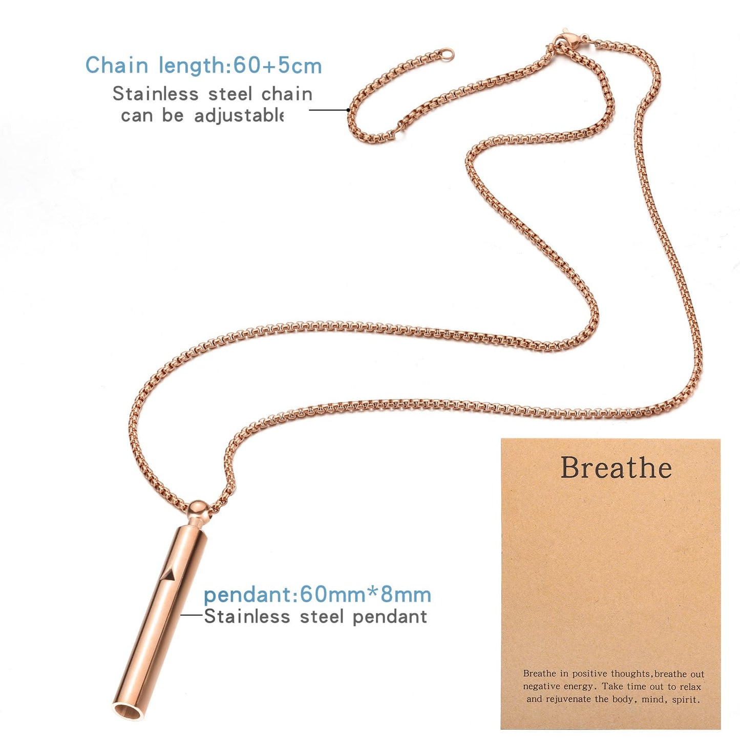 Anxiety Breathe Easy Necklace Mindfulness Breathing Necklace Breathlace Stainless Steel Pendant for Natural Calm & Stress Relief (Rose Gold T)