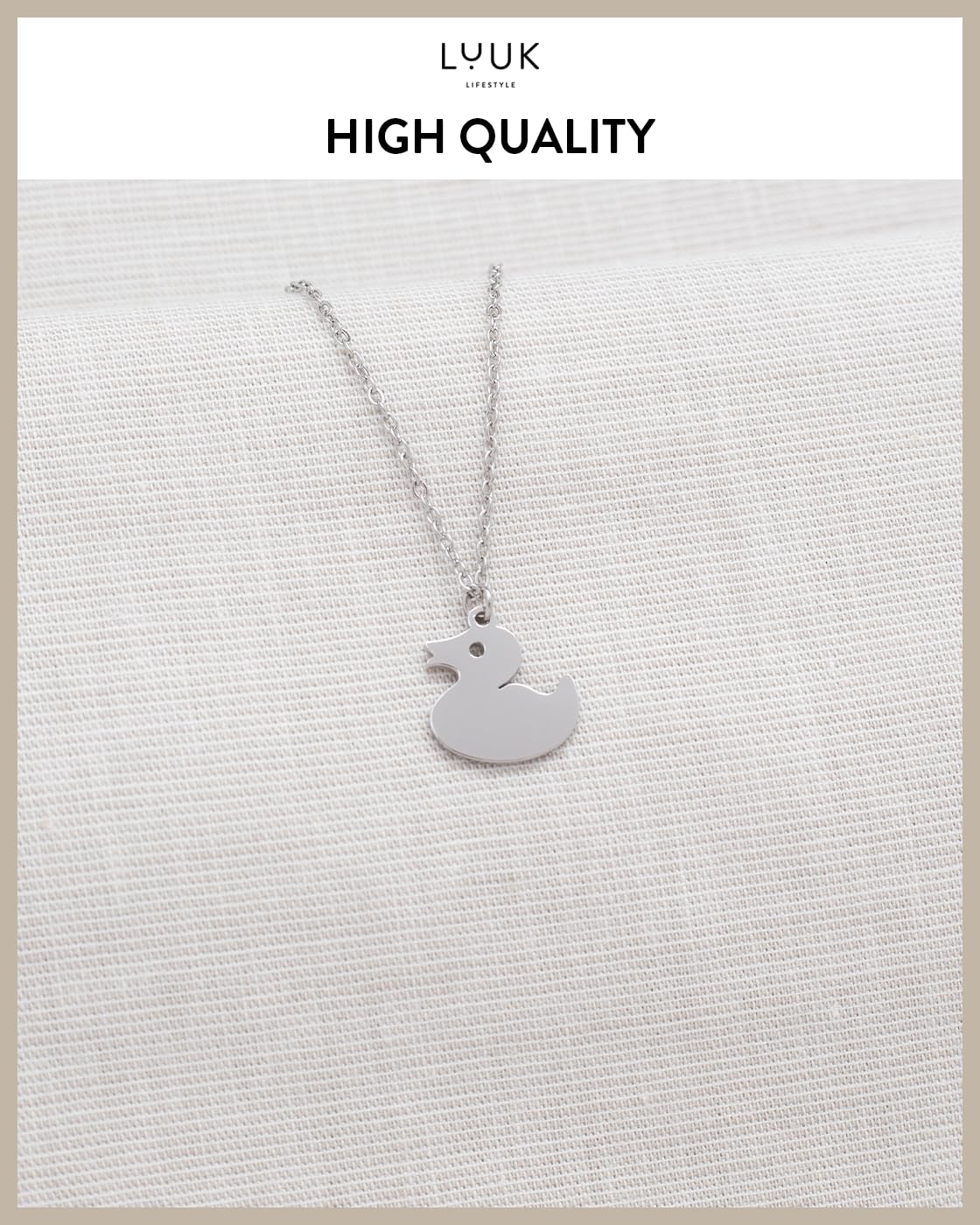 LUUK LIFESTYLE Happy Duck pendant necklace, with HAPPINESS Gift Card, 14k gold plated, Stainless steel, 19in adjustable, waterproof, sturdy chain, dainty, trendy, vacation, beach, pool party