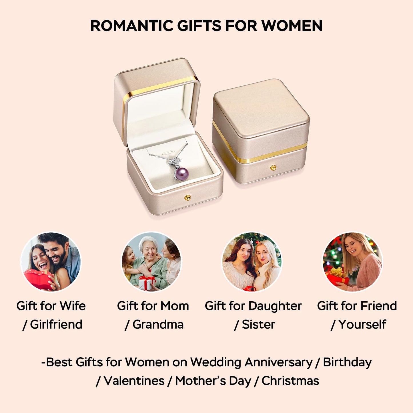 Pearl Necklaces for Women, Anniversary Birthday Gifts for Wife, Mom, Dauhter, Girlfriend, Grandma (Purple 11-12mm)