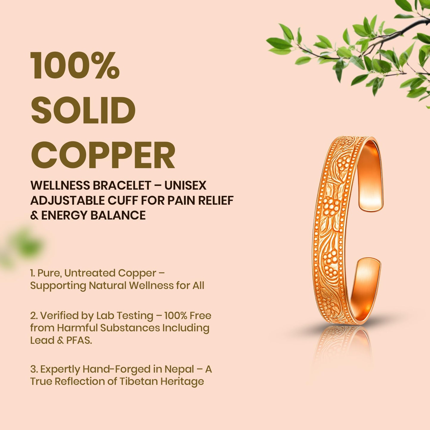 Healing Monk Pure Copper Bracelet for Men & Women – Handmade Uncoated Copper Jewelry Cuff – Adjustable Healing Copper Bracelets for Arthritis – Mens & Womens Copper Cuff Pulsera de Cobre (Twist)