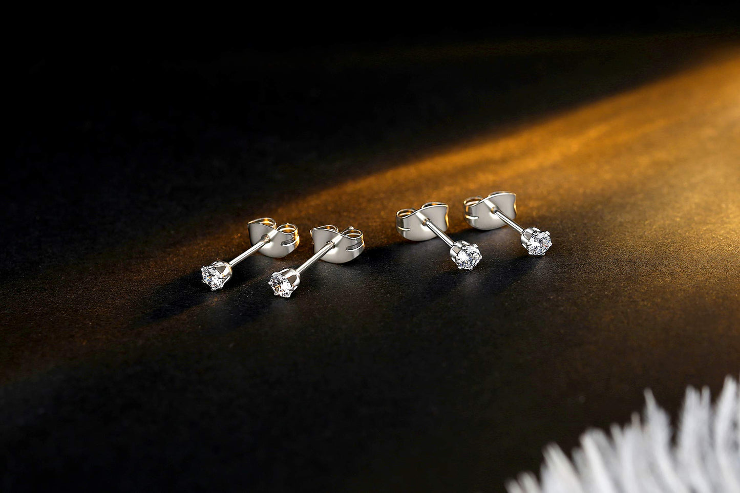 FOSIR 10 Pairs 2mm Tiny Women's Surgical Stainless Steel Clear Cubic Zirconia Stud Earrings, Hypoallergenic 316L Earrings Pack